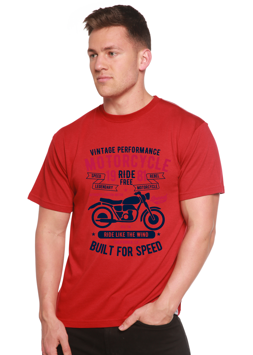 Spun Bamboo Motorcycle Ride Free Men's Bamboo Viscose/Organic Cotton Short Sleeve Graphic T-Shirt — back view
