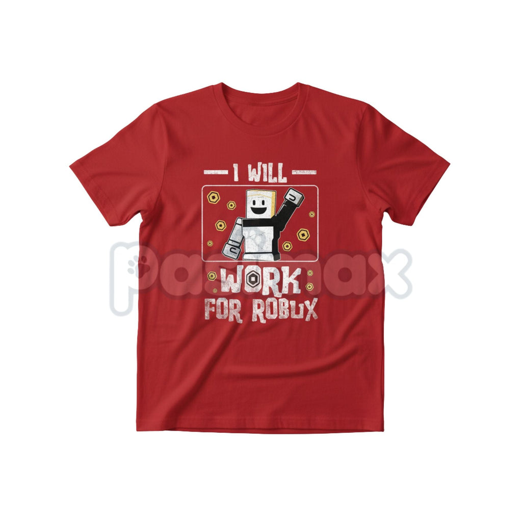 Pasimax Kids 'I Will Work For Robux' T-Shirt – Funny Gamer Youth Tee, Roblox Currency Statement Shirt — detail close-up
