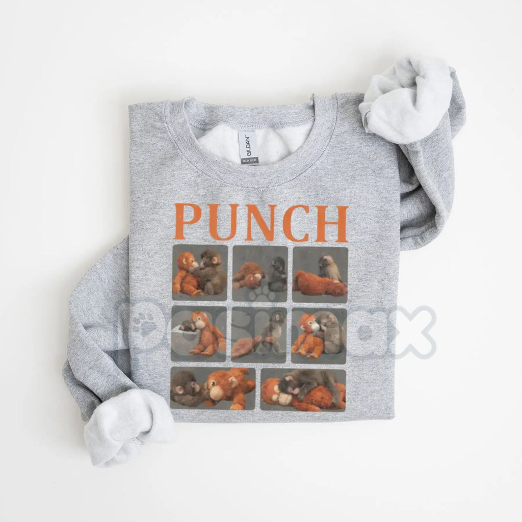 Pasimax Monkey Punch Graphic Sweatshirt | Baby Monkey Holding Plush Toy Crewneck | Vintage Aesthetic Animal Pullover | Cute R