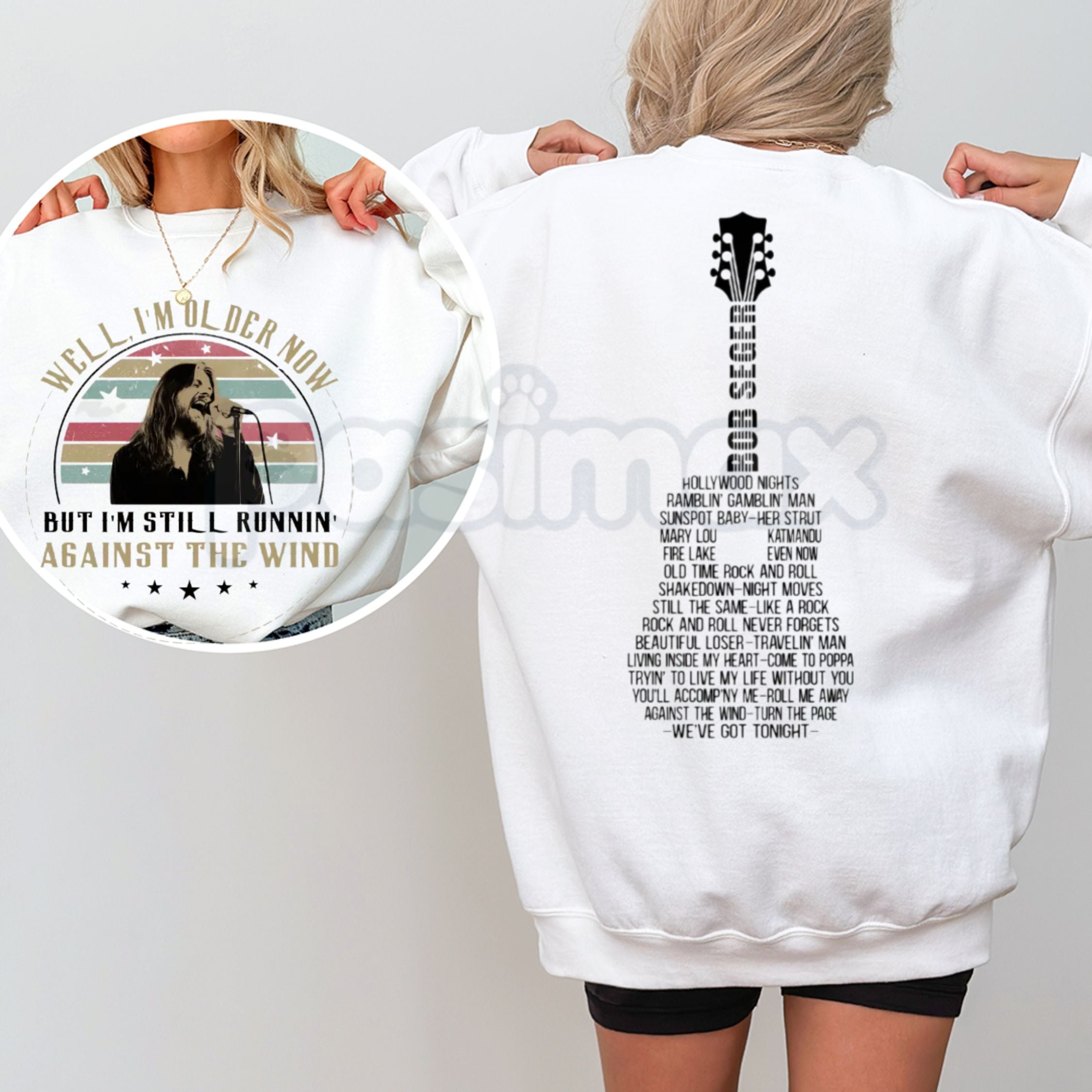Pasimax Bob Seger Vintage Quotes Sweatshirt | Two-Sided "Well I’m Older Now Still Running" Crewneck | Classic Rock Lyrics Jum
