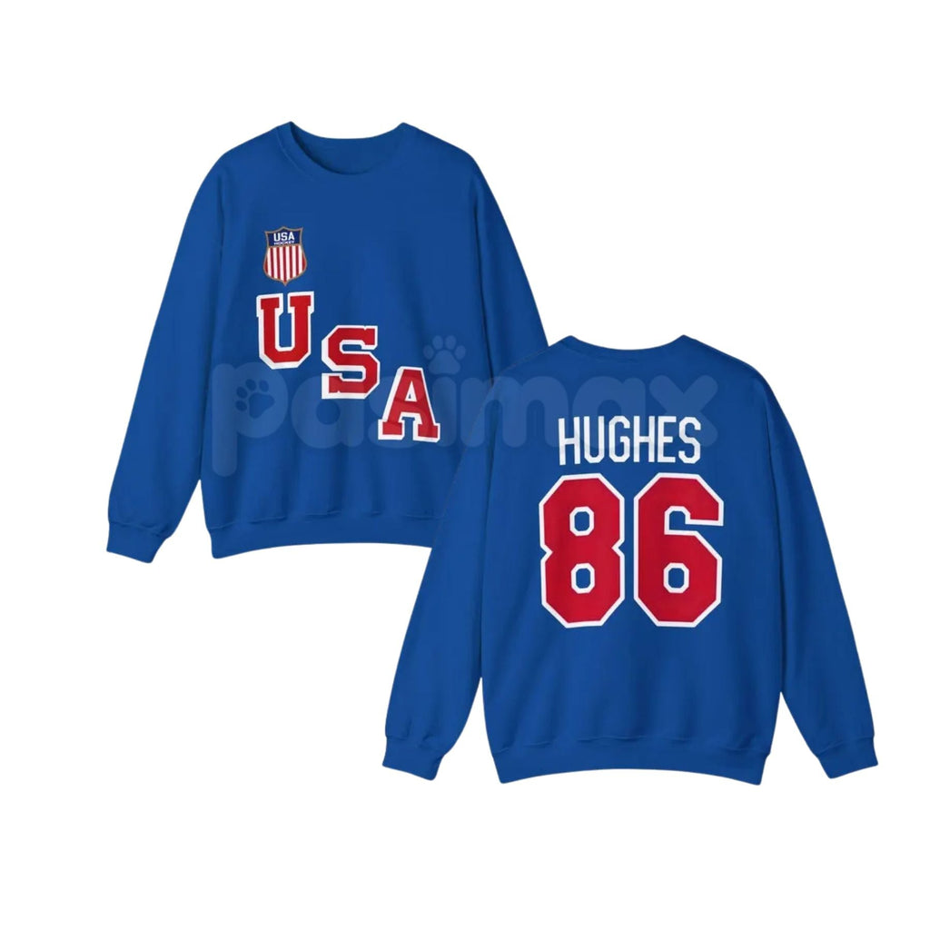 Pasimax USA Hockey Jack Hughes #86 Sweatshirt | Two Sided Team USA Hockey Crewneck | Jack Hughes #86 Fan Jumper | Internation