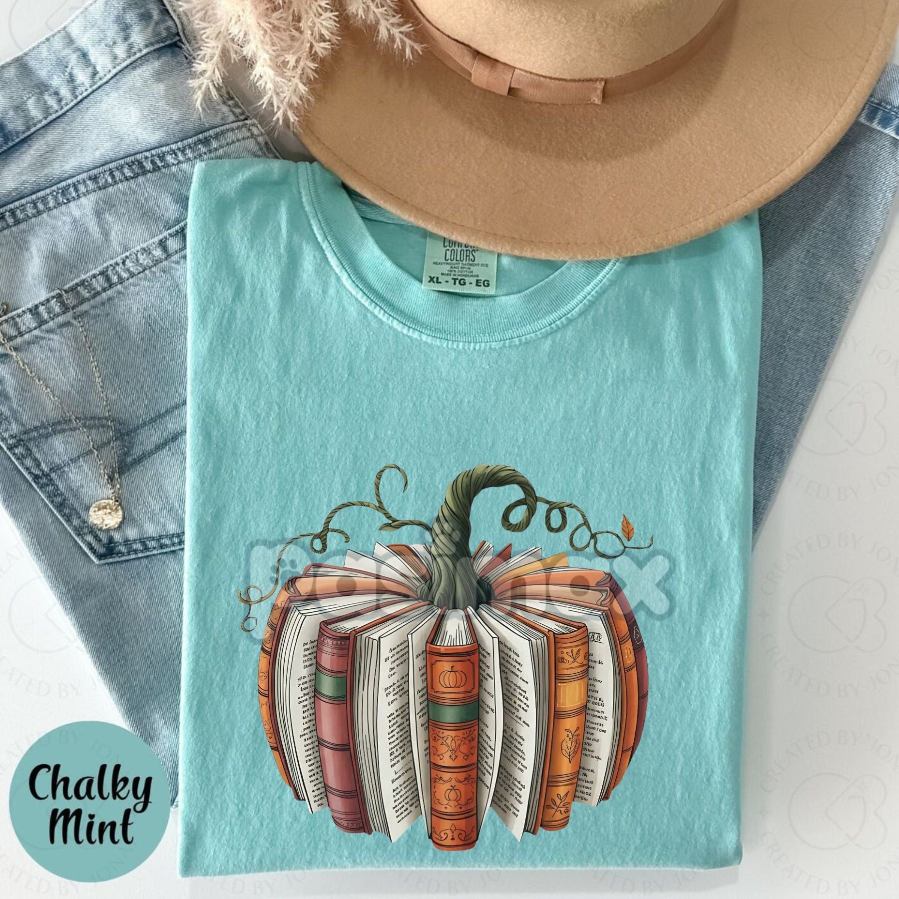 Pasimax 'Made With Books' Fall Pumpkin T-shirt — detail close-up