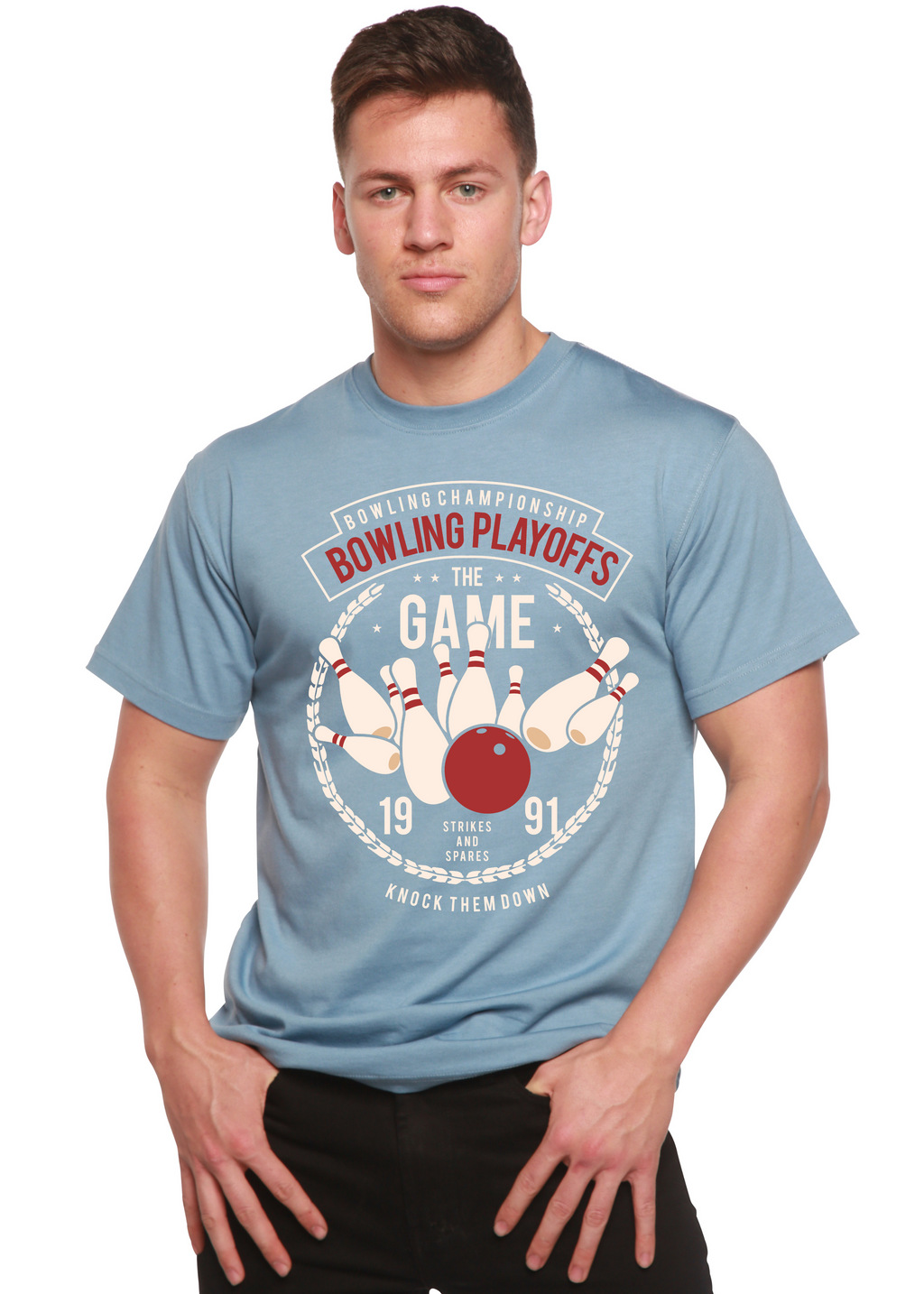 Spun Bamboo Bowling Playoffs Men's Bamboo Viscose/Organic Cotton Short Sleeve Graphic T-Shirt — side view