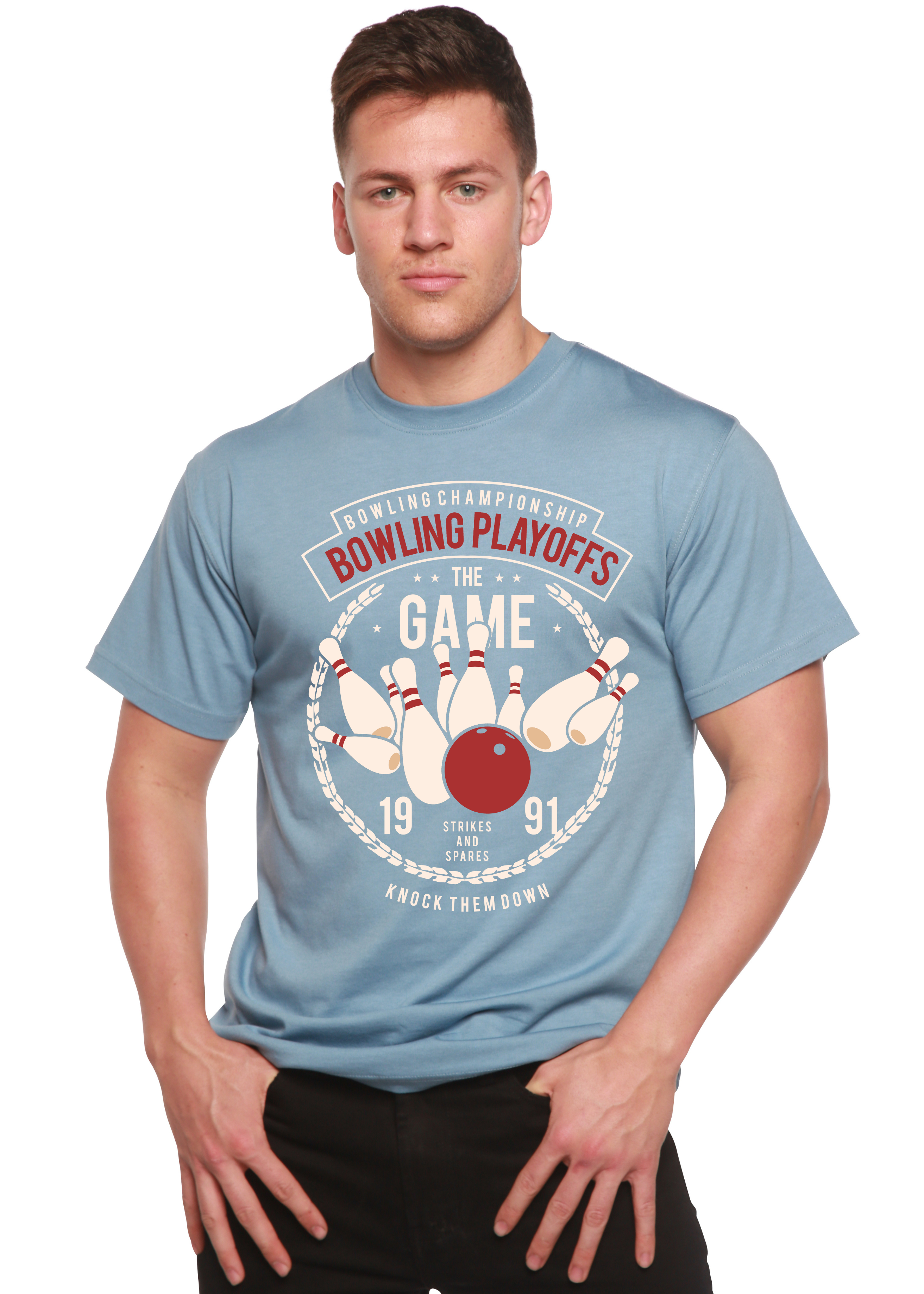 Spun Bamboo Bowling Playoffs Men's Bamboo Viscose/Organic Cotton Short Sleeve Graphic T-Shirt — side view