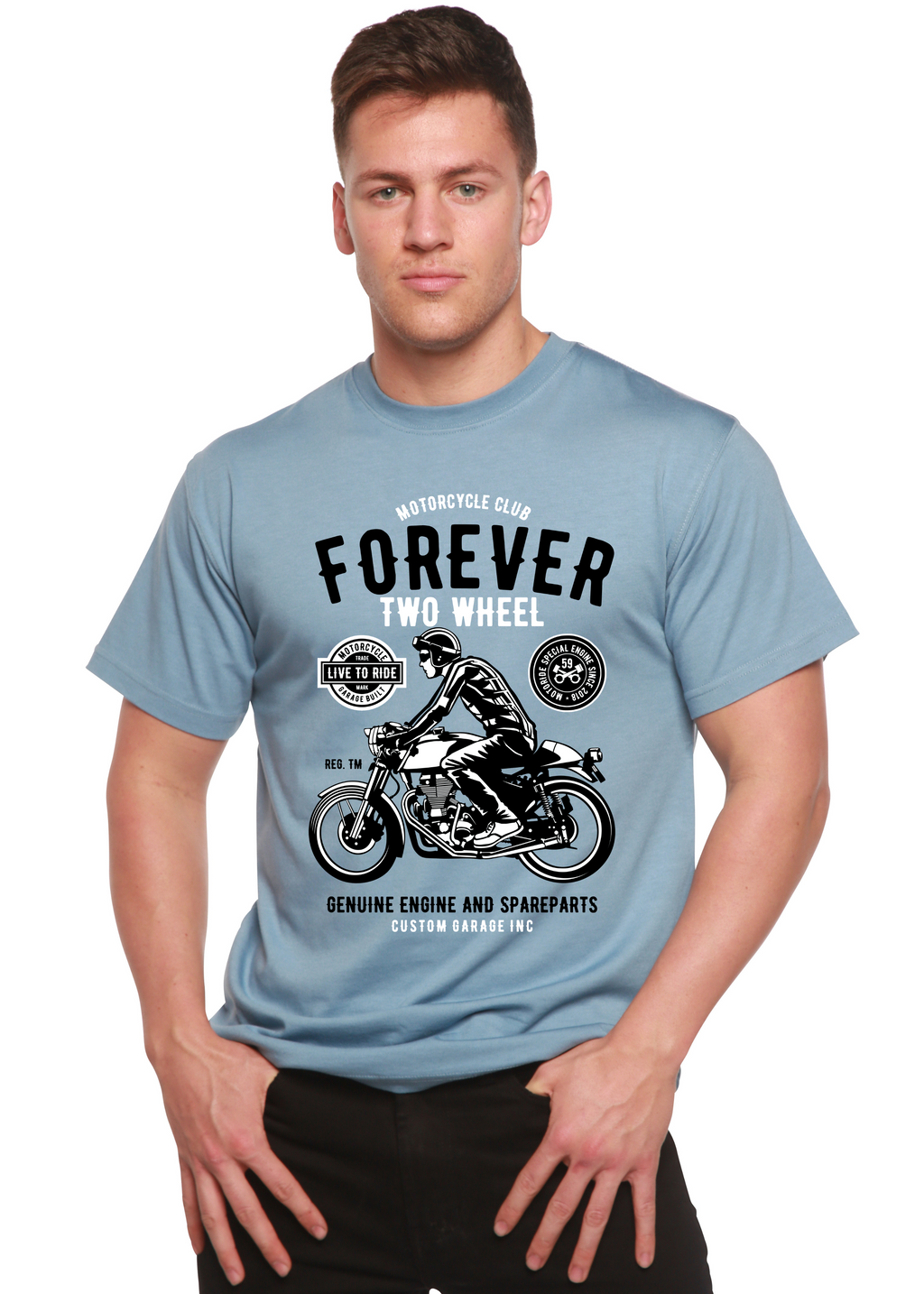 Spun Bamboo Forever Two Wheel Men's Bamboo Viscose/Organic Cotton Short Sleeve Graphic T-Shirt — lifestyle context