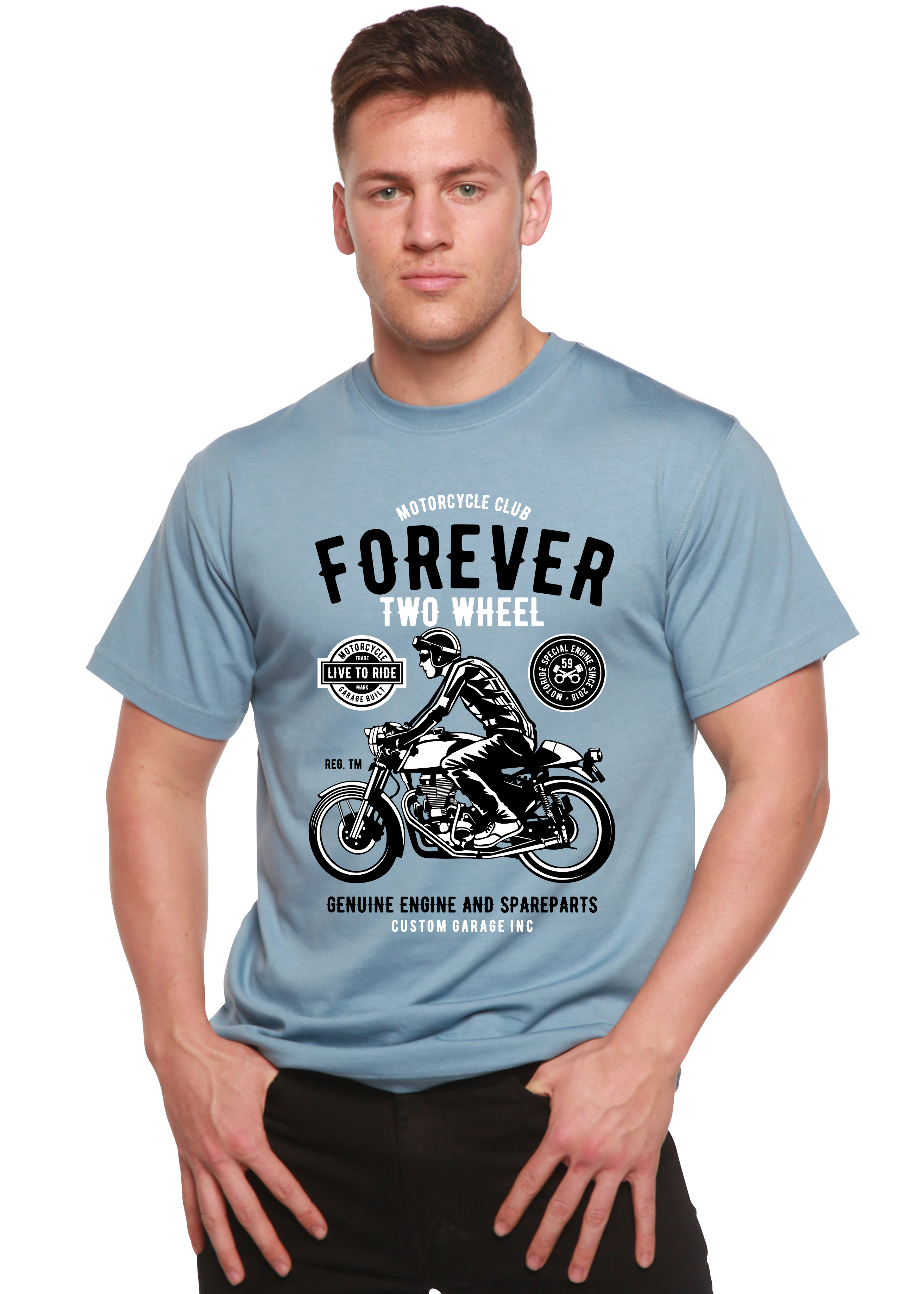 Spun Bamboo Forever Two Wheel Men's Bamboo Viscose/Organic Cotton Short Sleeve Graphic T-Shirt — lifestyle context