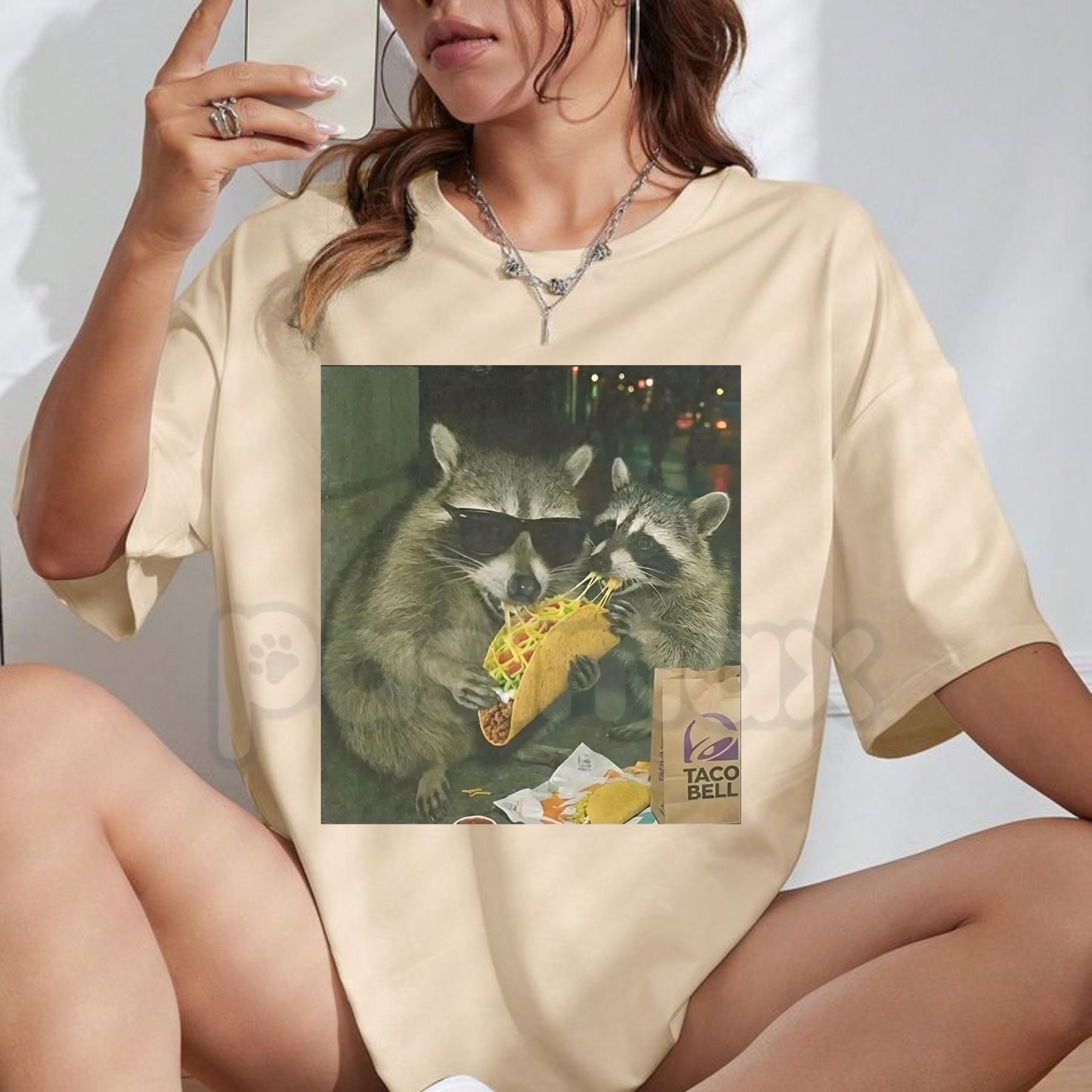Pasimax Raccoon Eating Taco Funny T-Shirt - Trash Panda Meme Graphic Tee, Premium 100% Cotton Animal Snack Shirt, Hilarious R