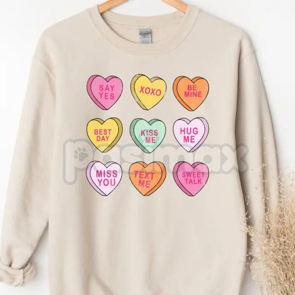 Pasimax Valentine’s Day Conversation Hearts Sweatshirt | Cute Pastel Heart Shirt | Cozy Valentines Crewneck for Women | Roman
