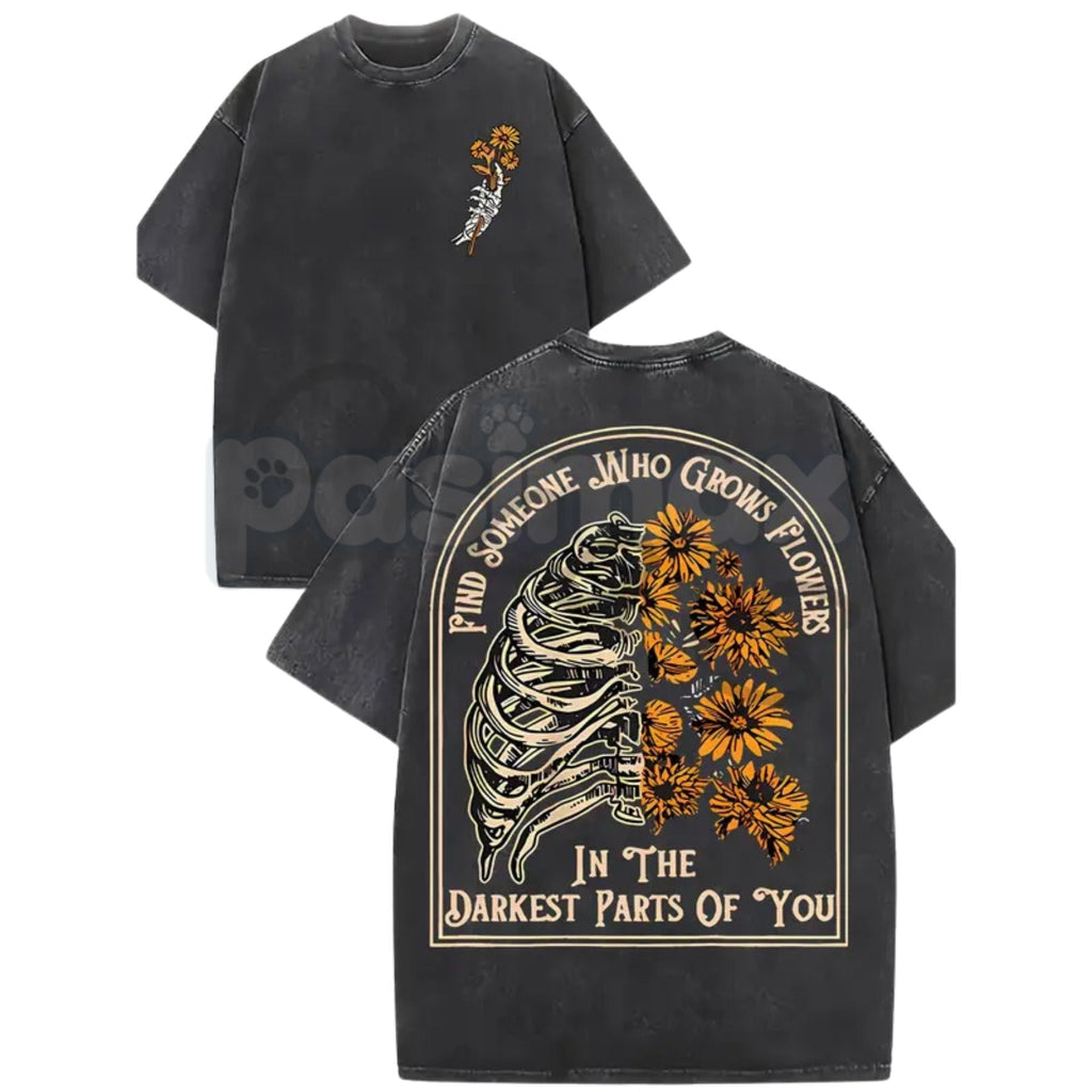 Find Someone Who Grows Flowers Sunflower T-Shirt – Street Style Washed Graphic Tee, Lightweight Retro Cotton Floral Top