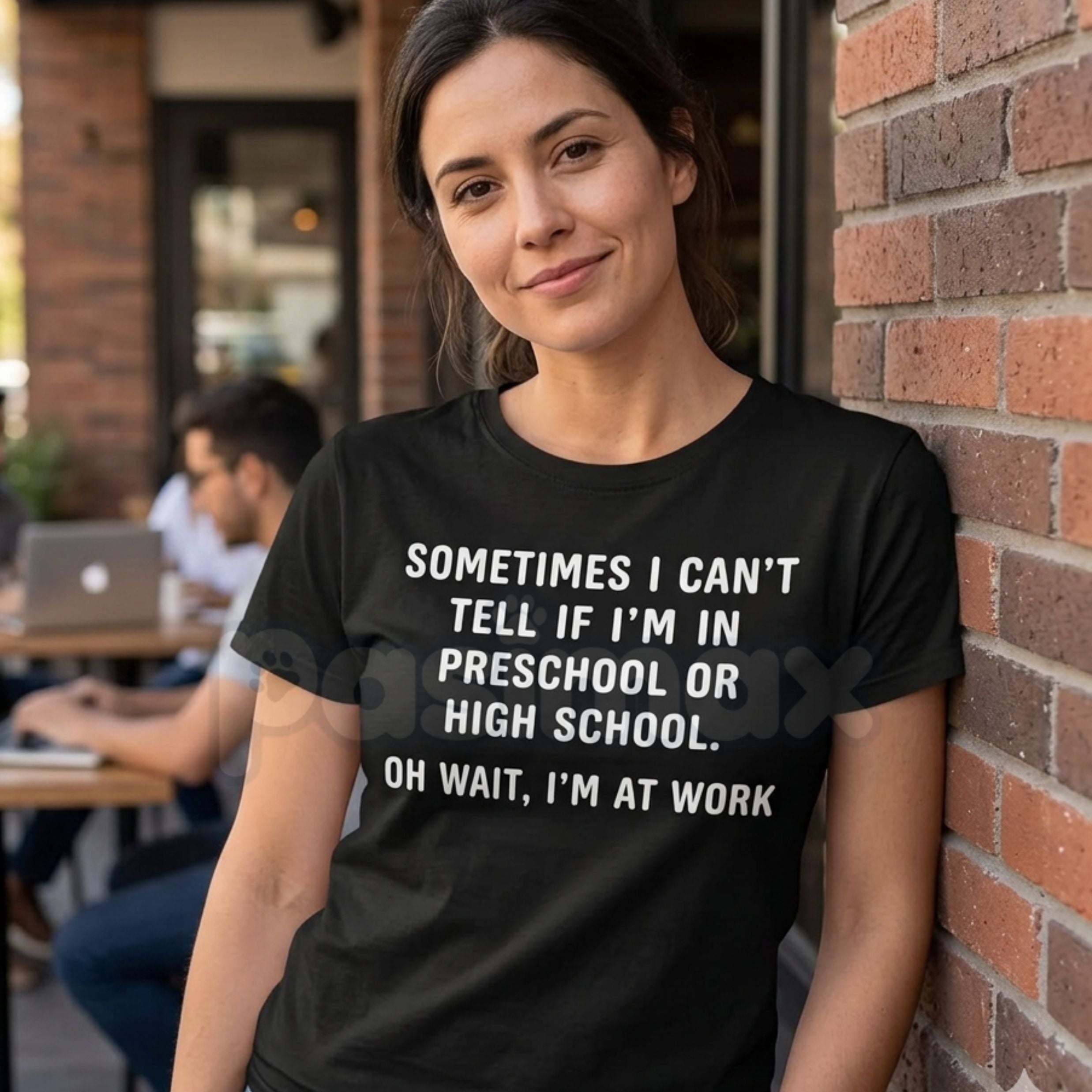 Pasimax "Preschool or High School? Oh Wait, I'm at Work" T-Shirt — lifestyle context