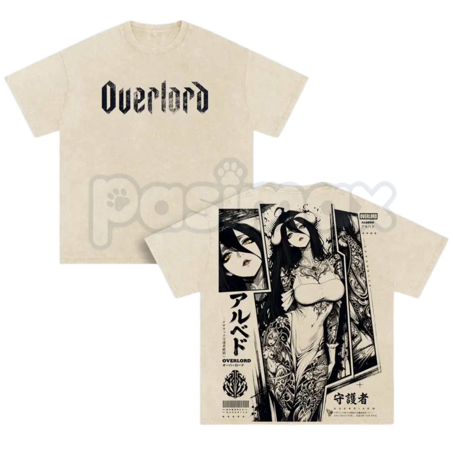 Albedo Overlord Anime Double Printed T-Shirt – Retro Washed Succubus Graphic Tee, Vintage Aesthetic Lightweight Cotton Dark Fantasy Top