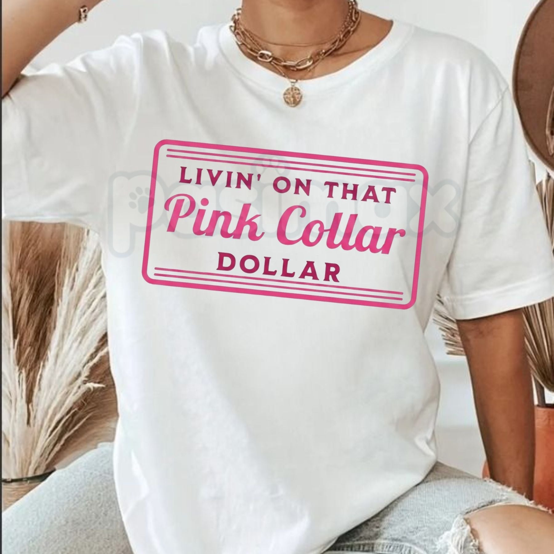 "Pink Collar Dollar" Western Graphic T-Shirt – Retro Marquee Sign Hot Pink Tee, Premium 100% Cotton Desert Rodeo Top, Soft Lived-In Heavyweight Cowgirl Hustle Shirt, Made in USA