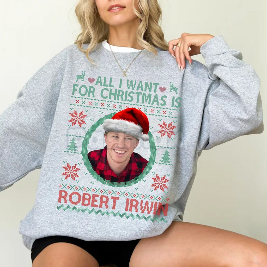 Pasimax Robert Irwin DWTS 2025 Ugly Christmas Sweatshirt – Wildlife Warrior Dancing Star Holiday Tee — detail close-up