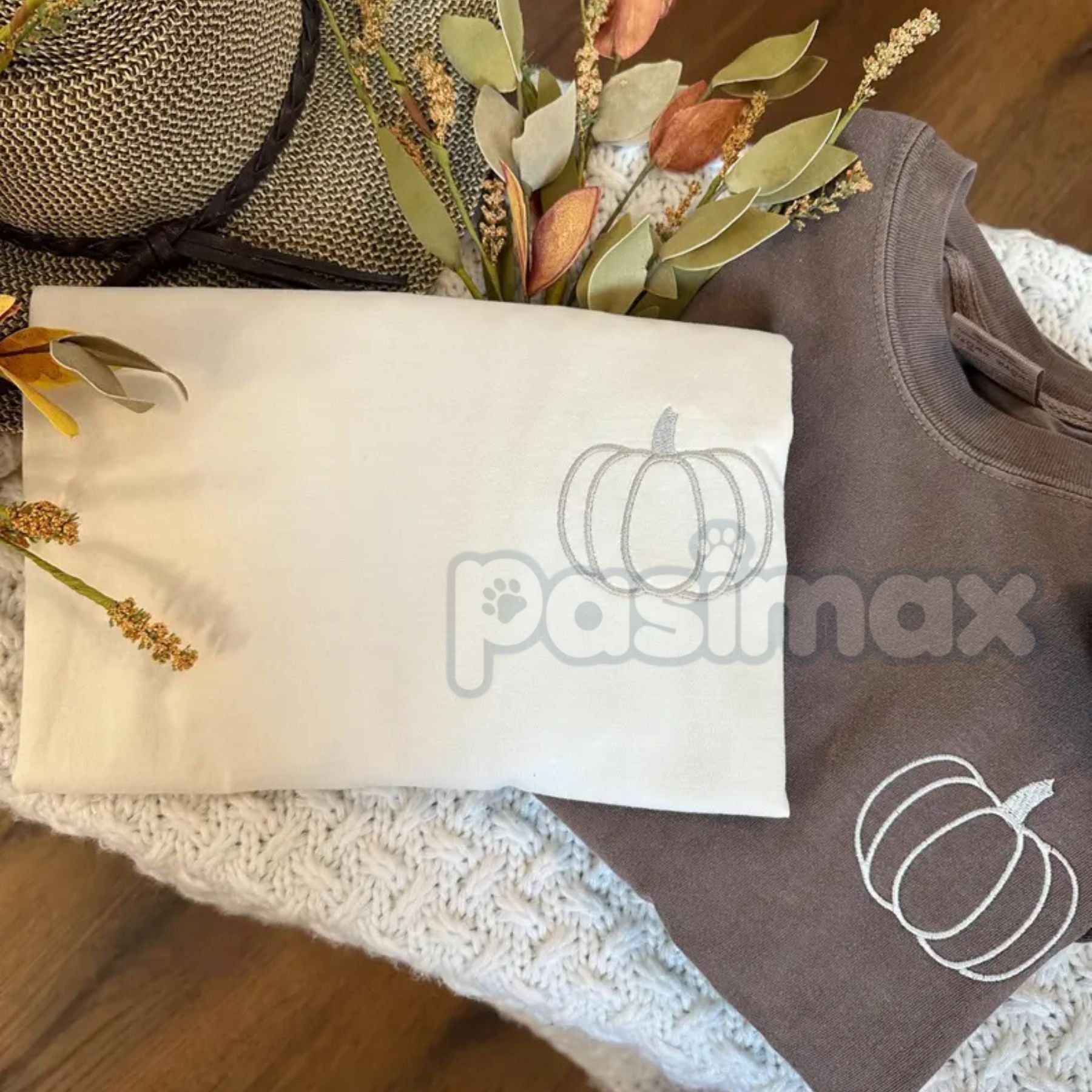 Pasimax Classic Embroidered Pumpkin Comfort Colors Tee — detail close-up
