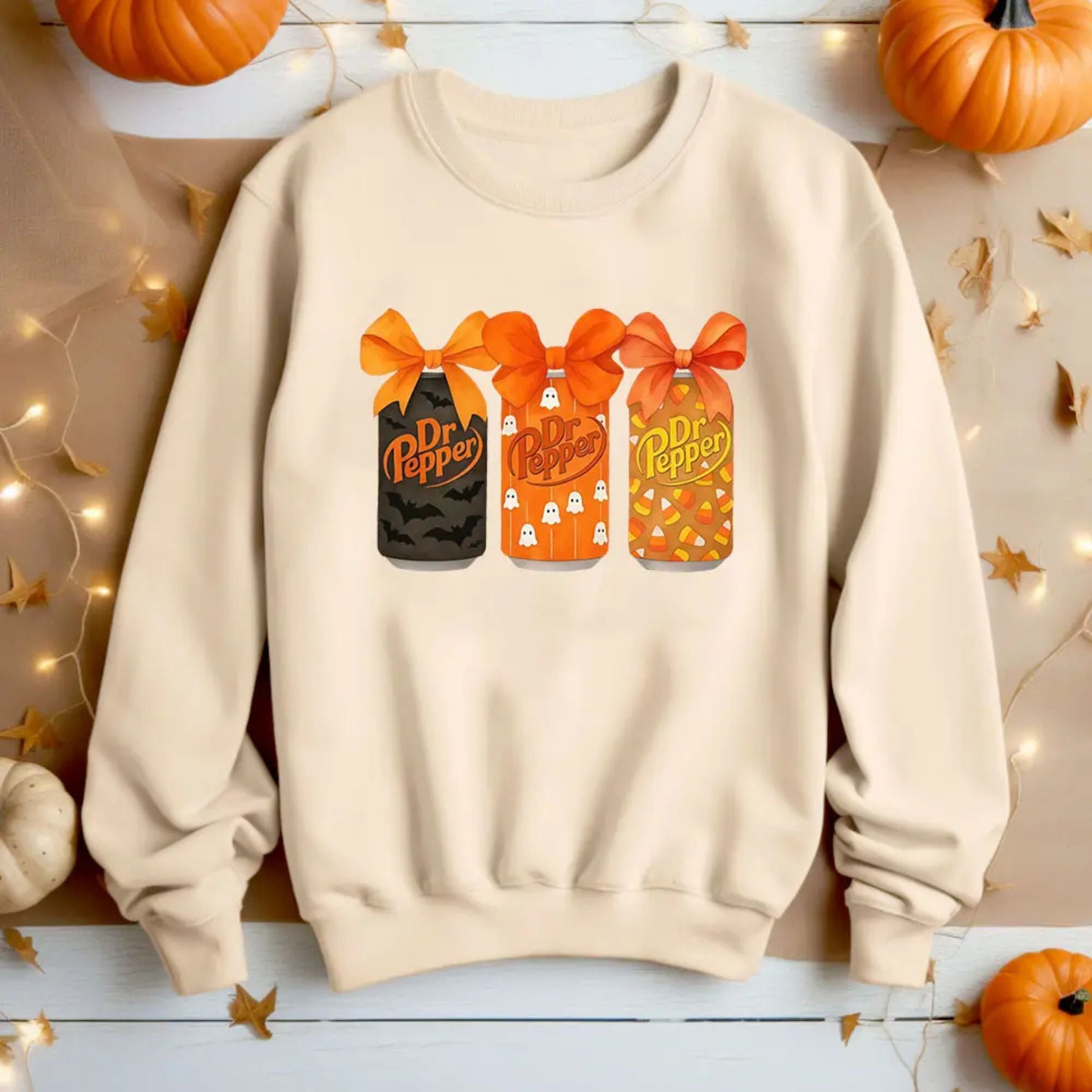 Pasimax Dr Pepper Halloween Sweatshirt – Spooky Soda Graphic Crewneck — detail close-up