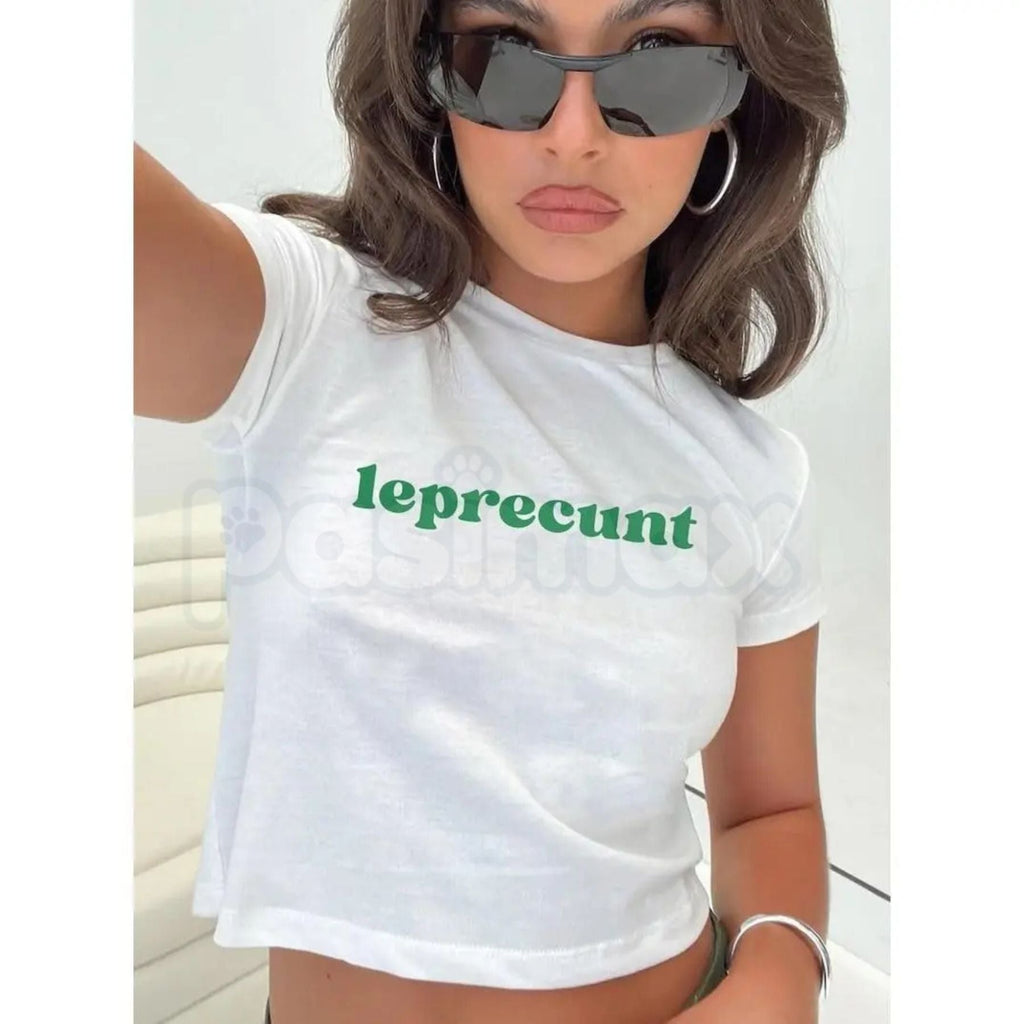Pasimax "Leprecunt" St. Patrick's Day Baby Tee - Funny Sassy Irish Graphic Crop Top, Y2K Aesthetic St. Paddy's Shirt, Premium
