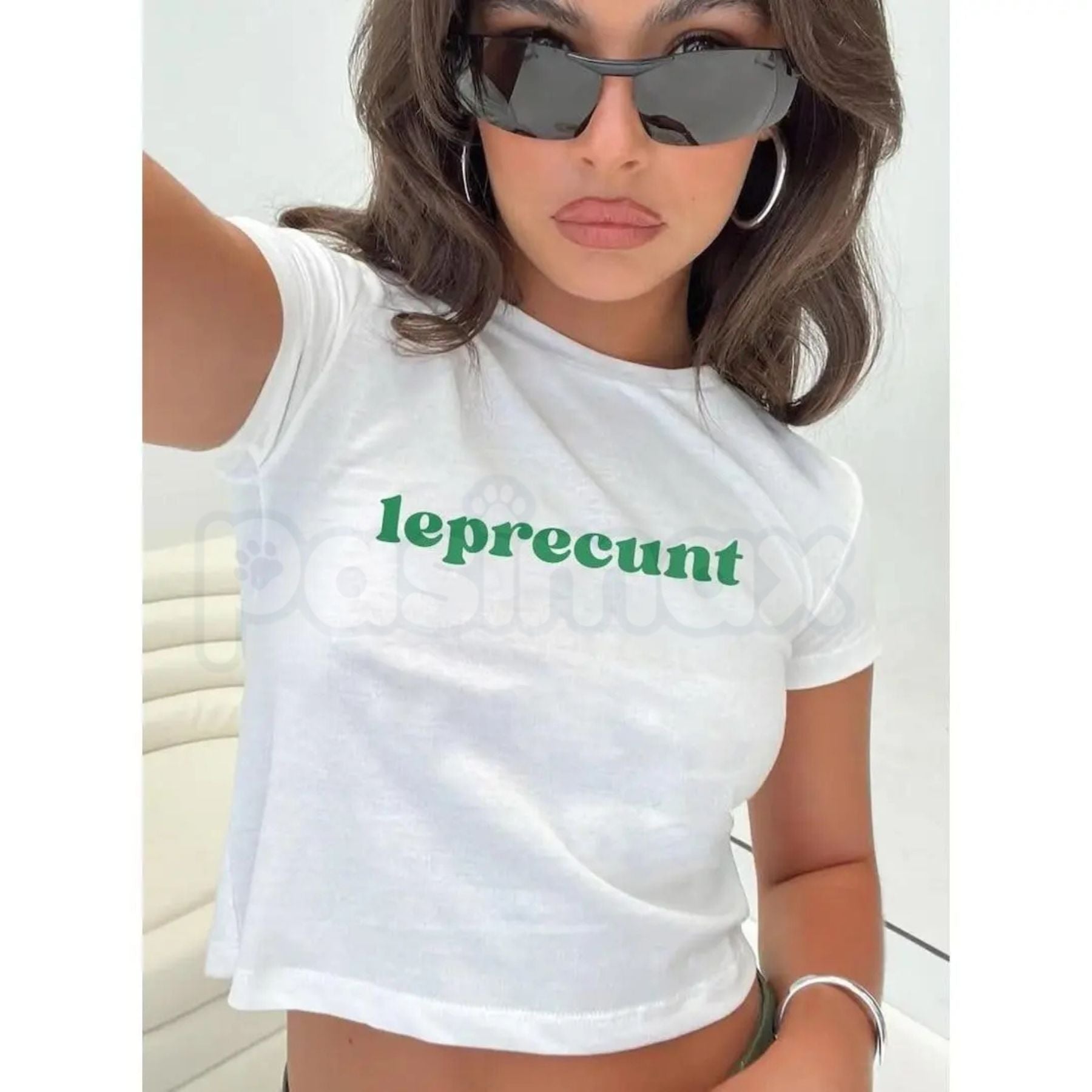 Pasimax "Leprecunt" St. Patrick's Day Baby Tee - Funny Sassy Irish Graphic Crop Top, Y2K Aesthetic St. Paddy's Shirt, Premium