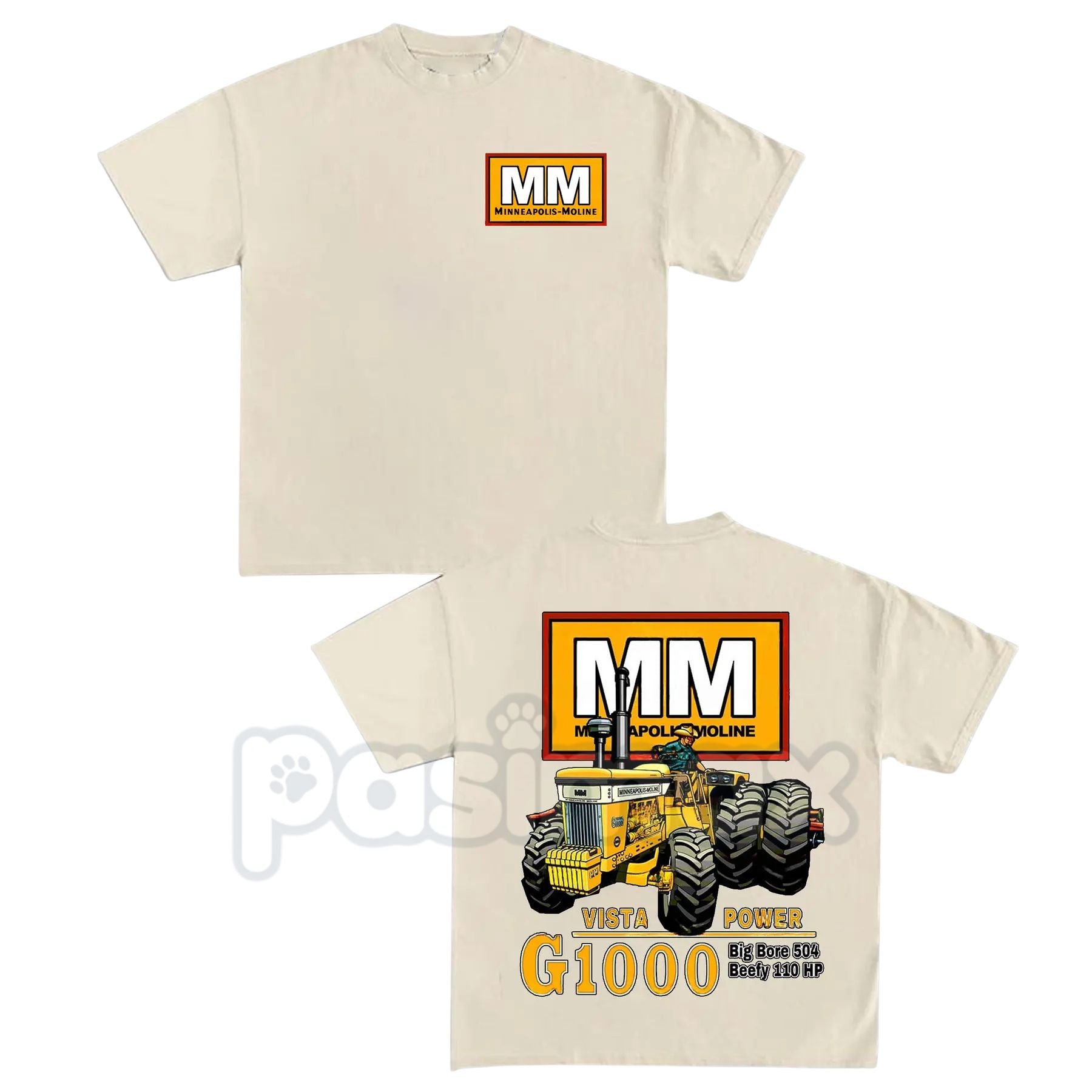 Pasimax Minneapolis-Moline Vista Power G1000 Tractor T-Shirt - Vintage Farm Equipment Graphic Tee, Classic Tractor Collector 