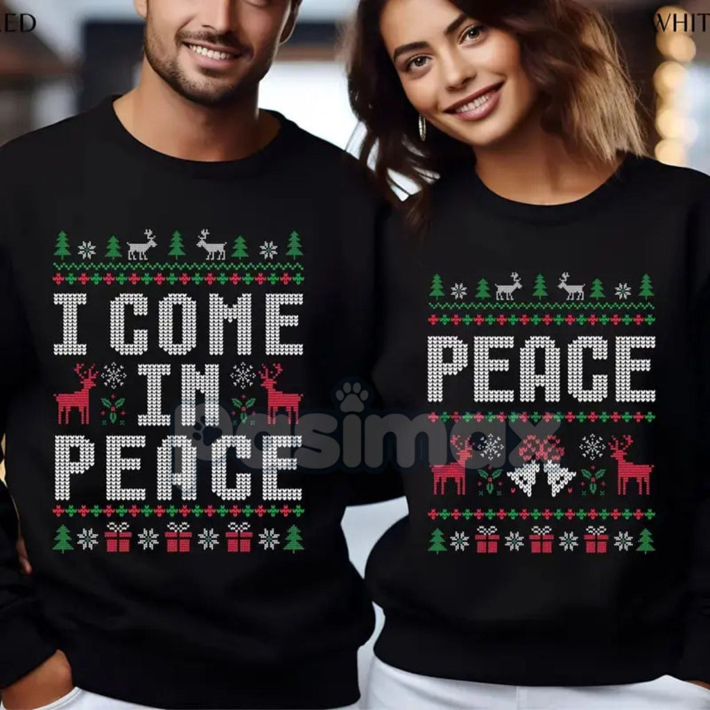 Pasimax Funny Ugly Christmas Sweatshirts for Couples – Matching Holiday Humor Crewnecks — detail close-up