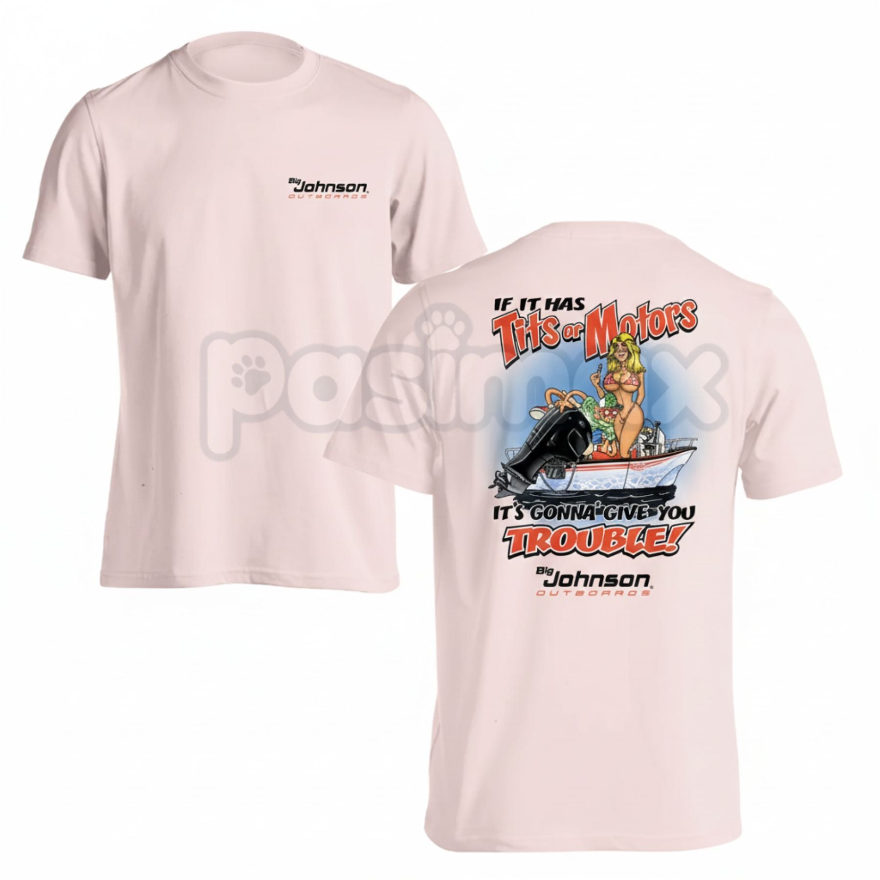 Pasimax Vintage Big Johnson "Tits or Motors" Mechanic Shirt - Retro E. Normus Johnson Garage Tee, Funny Car Guy Shop Shirt, O