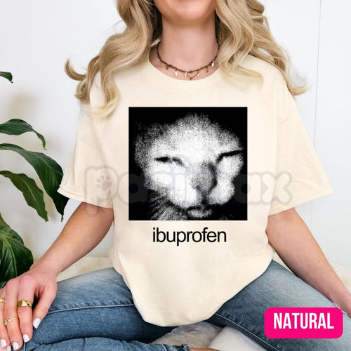 Ibuprofen Cat Meme Vintage T-Shirt – Funny Y2K Absurdist Graphic Tee, Remastered Heavy Cotton Oversized Streetwear Top, Soft Lived-In 2026 Retro Humor Shirt, Made in USA