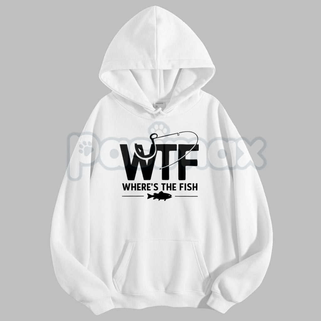 Pasimax "WTF, Where Is The Fish" Hoodie – Funny Fishing Meme Pullover, Angler Humor Apparel & Statement Gear, Unisex — detail