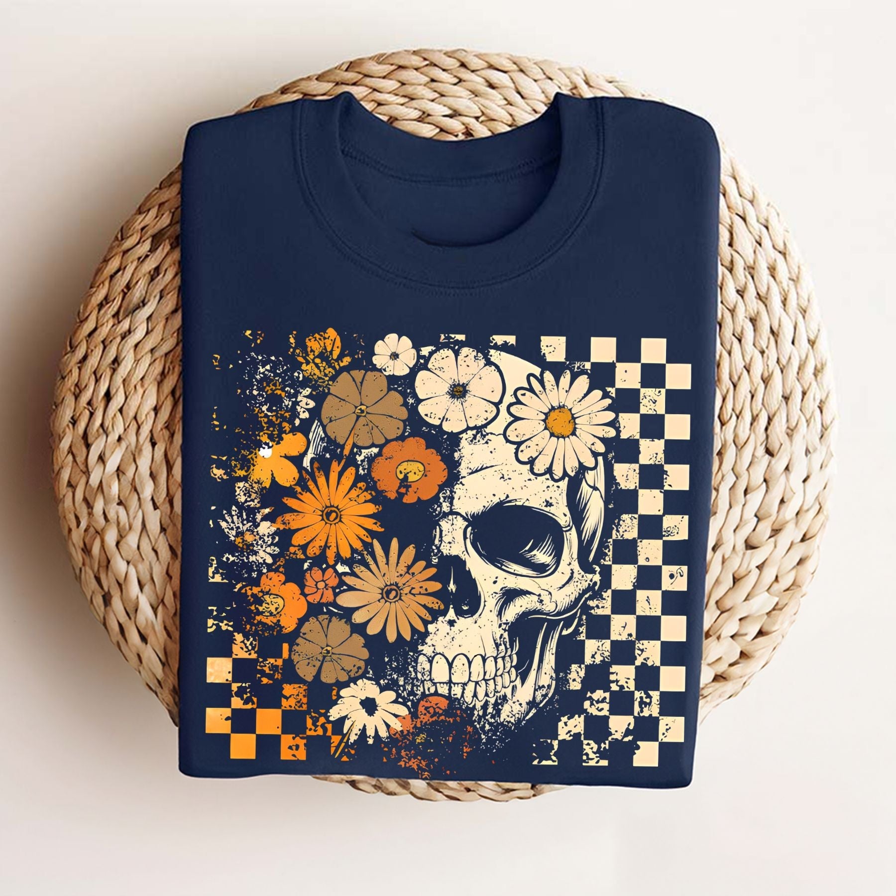 Pasimax Skull and Flowers T-Shirt — detail close-up