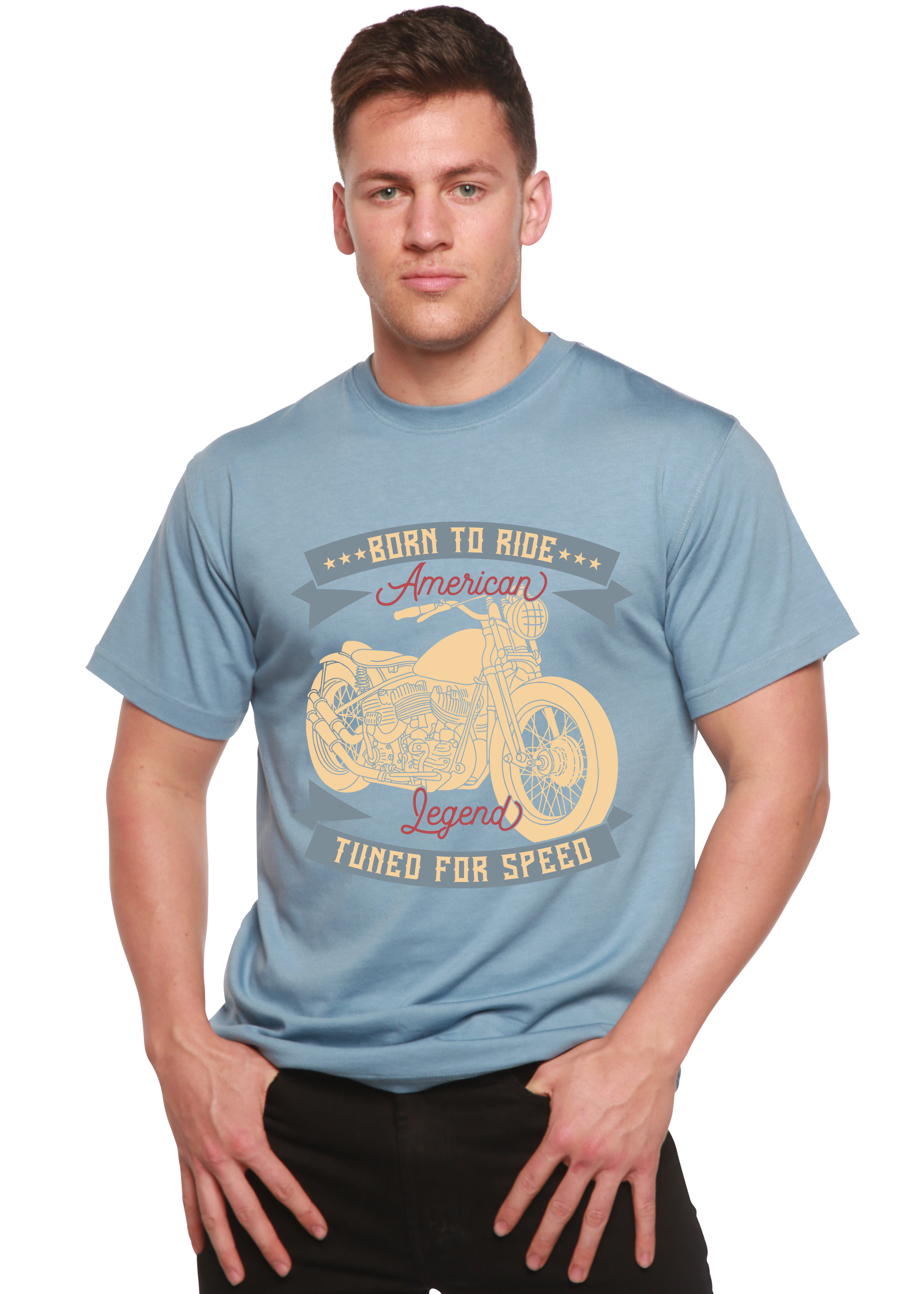 Spun Bamboo Born To Ride American Legend Men's Bamboo Viscose/Organic Cotton Short Sleeve Graphic T-Shirt — back view