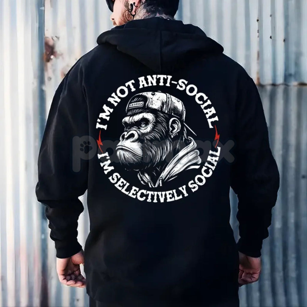 Pasimax "I’m Not Anti-Social I’m Selectively Social" Printed Men's Hoodie – Introvert Statement Pullover, Funny Slogan Appare