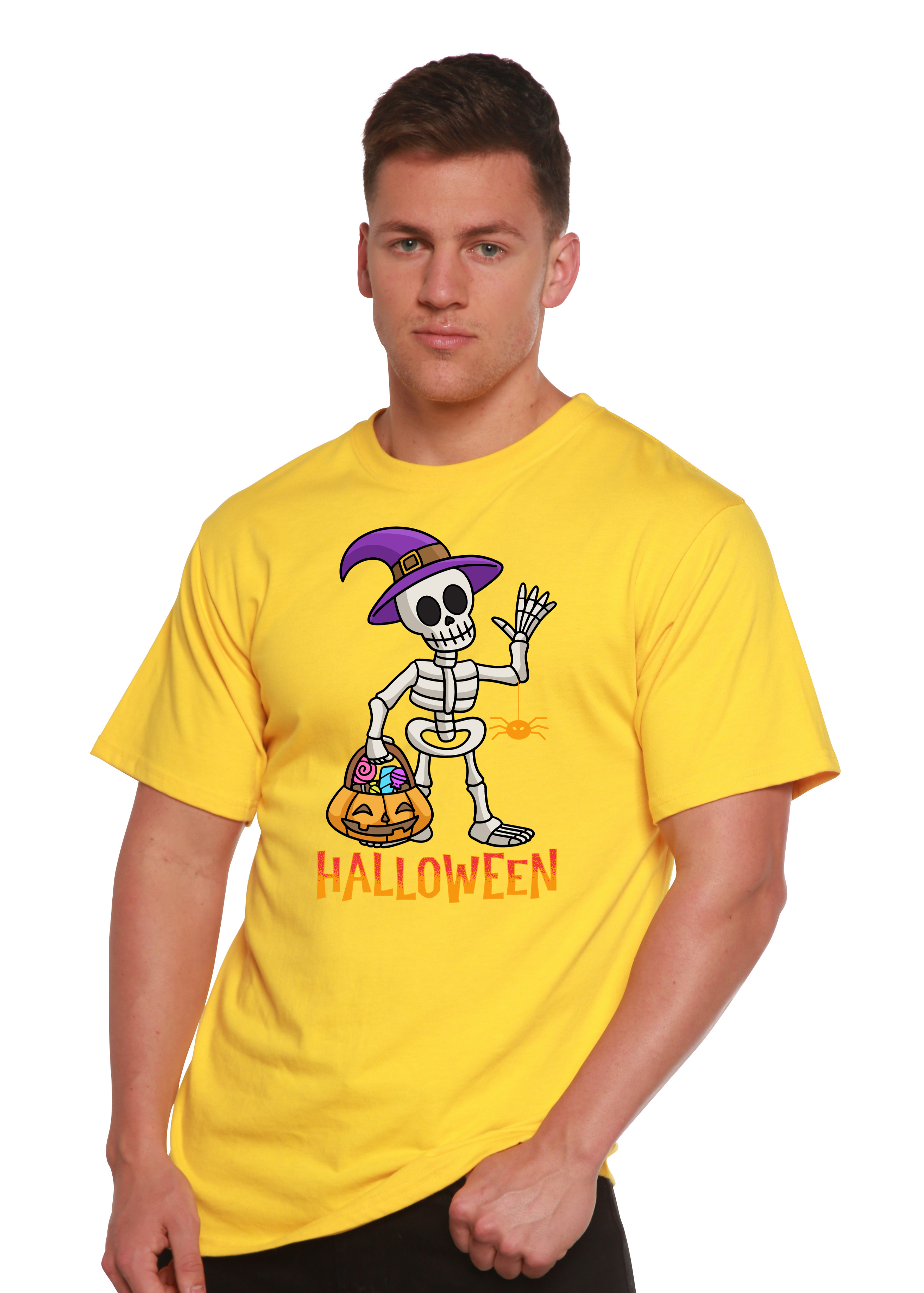 Spun Bamboo Happy Halloween Unisex Bamboo Viscose/Organic Cotton Short Sleeve Graphic T-Shirt — color detail