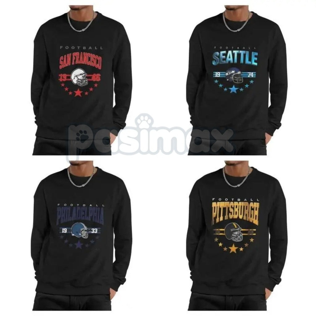 Pasimax 90s All Team Football Sweatshirt – Vintage 1960s Retro Fan Crewneck — detail close-up
