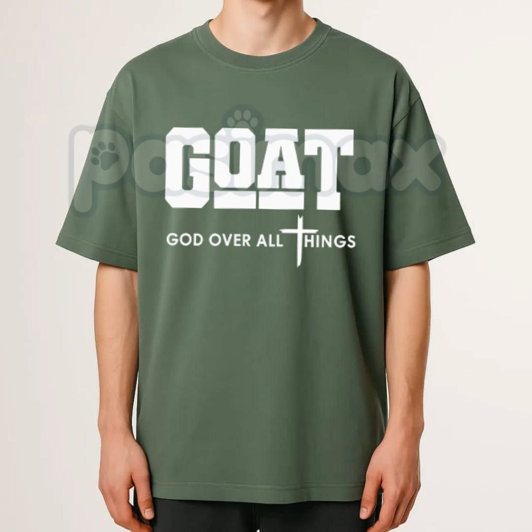 "GOAT" God Over All Things T-Shirt – Christian Streetwear Graphic Tee, Premium 100% Cotton Faith-Based Top, Soft Lived-In Heavyweight Modern Worship Shirt, Made in USA