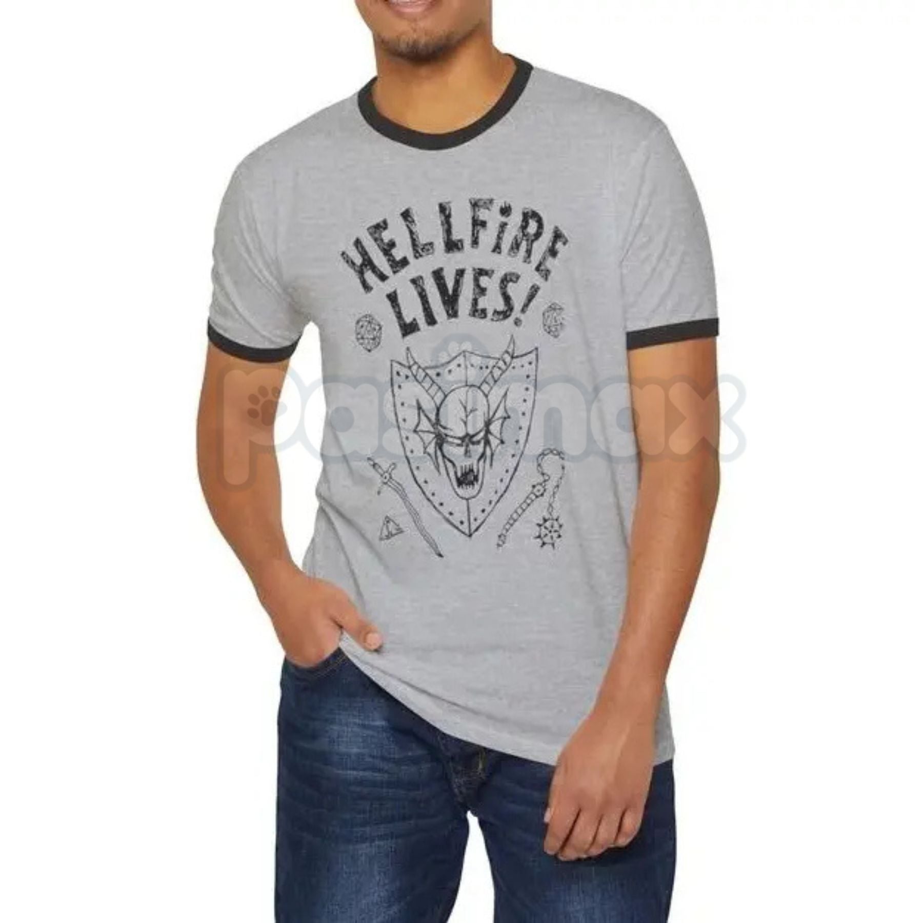 Pasimax Dustin Hellfire Lives Ringer Tee – Eddie & Dustin Fan Tribute Shirt, Retro Stranger Things Inspired Unisex Graphic Te
