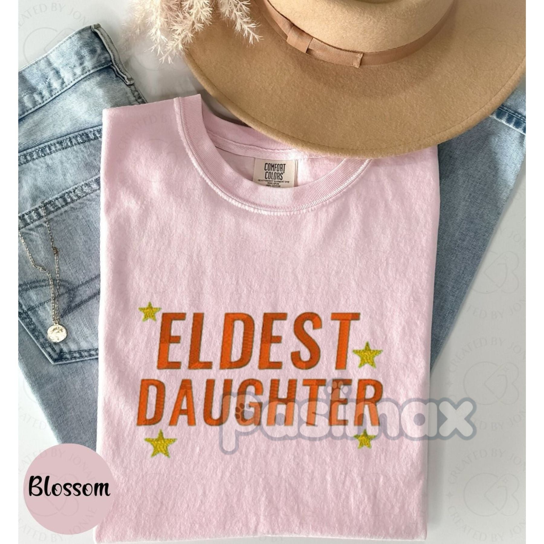 Pasimax Eldest Daughter Embroidered Comfort Colors T-Shirt — lifestyle context