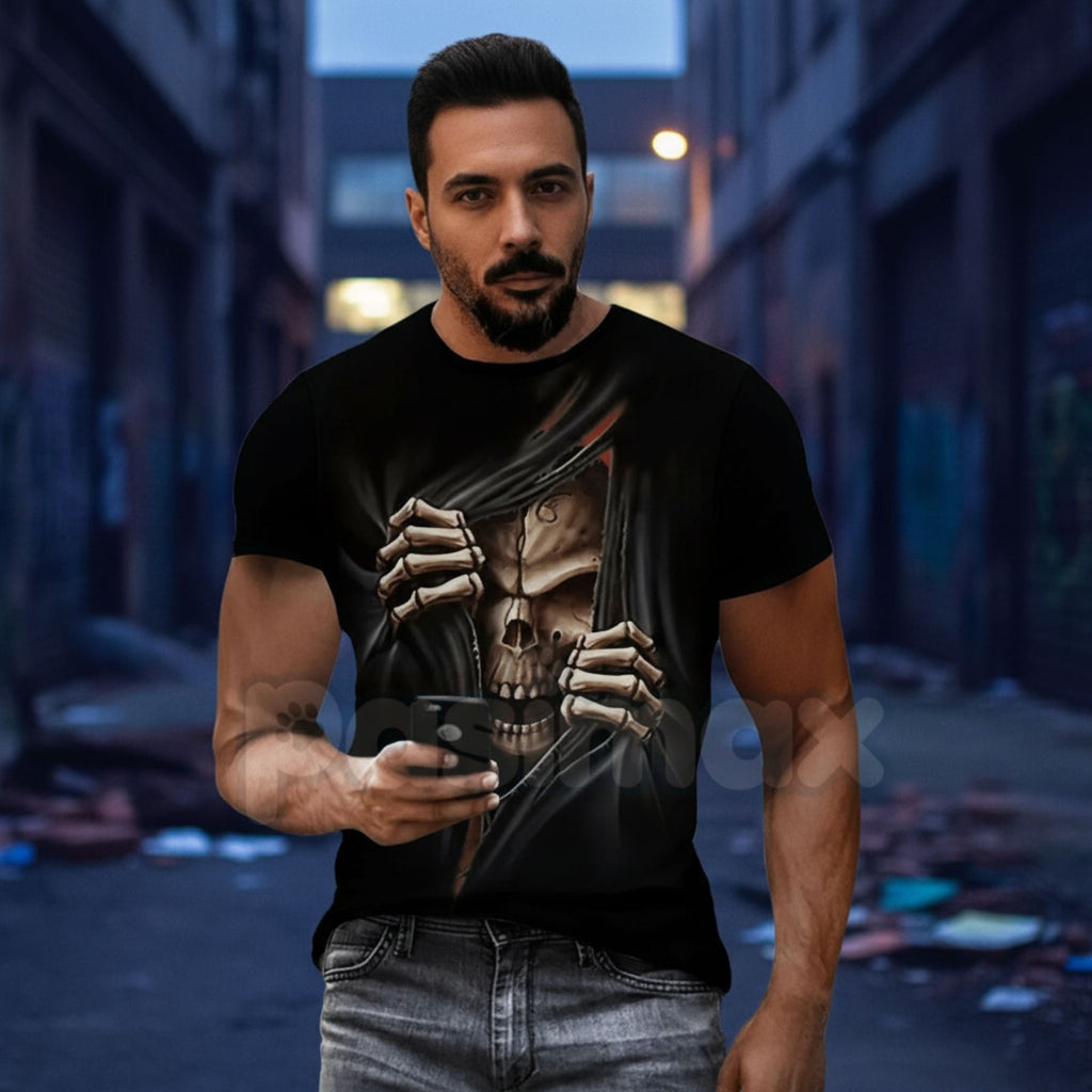 Pasimax Vintage Skeleton Skull Graphic T-Shirt - Retro Biker Aesthetic Human Skull Tee, Premium 100% Cotton Distressed Street