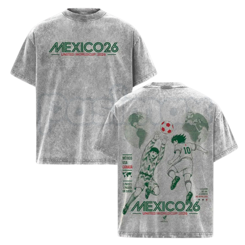 Mexico World Football Tour 2026 T-Shirt – Retro Anime Soccer Graphic Tee, Vintage Washed Mexico Football Lightweight Cotton Unisex Top
