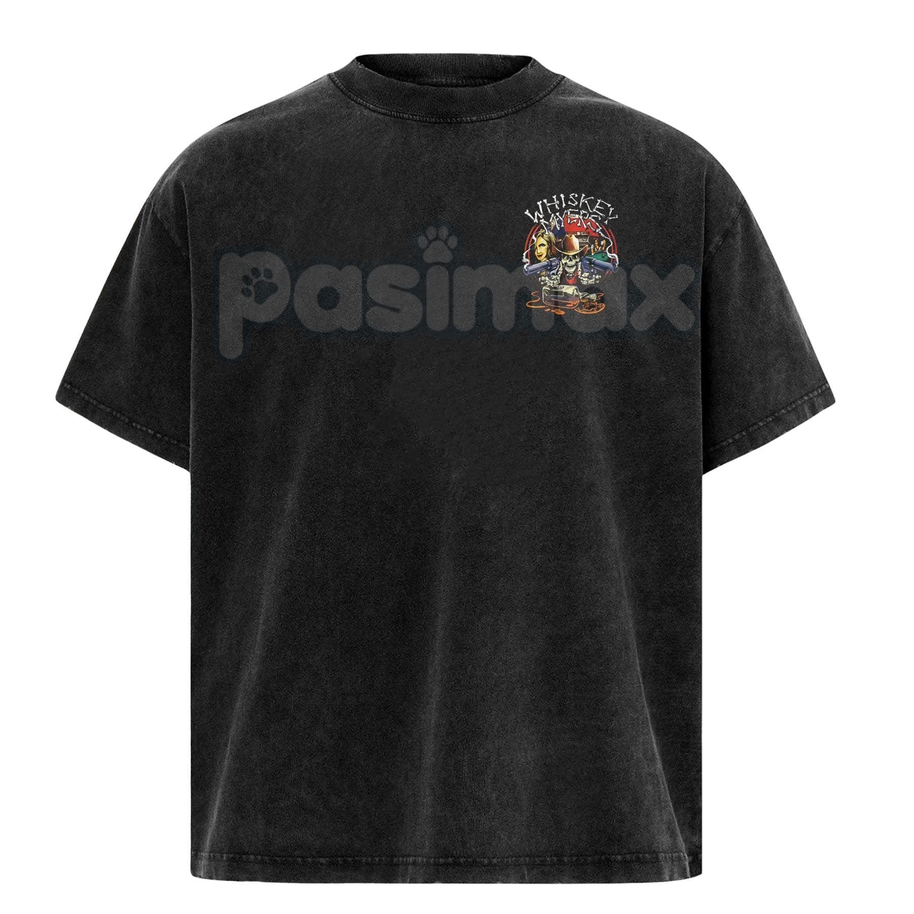Pasimax Whiskey Myers Skeleton Cowboy T-Shirt – Revolvers Southern Rock Band Tee, Black Vintage Shirt — detail close-up