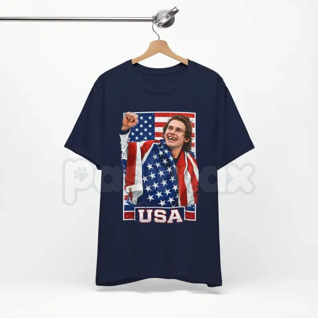 Pasimax Jack Hughes Team USA Hockey Fan T-Shirt - Olympic USA Graphic Tee, Premium Heavyweight 100% Cotton Hockey Top, Americ