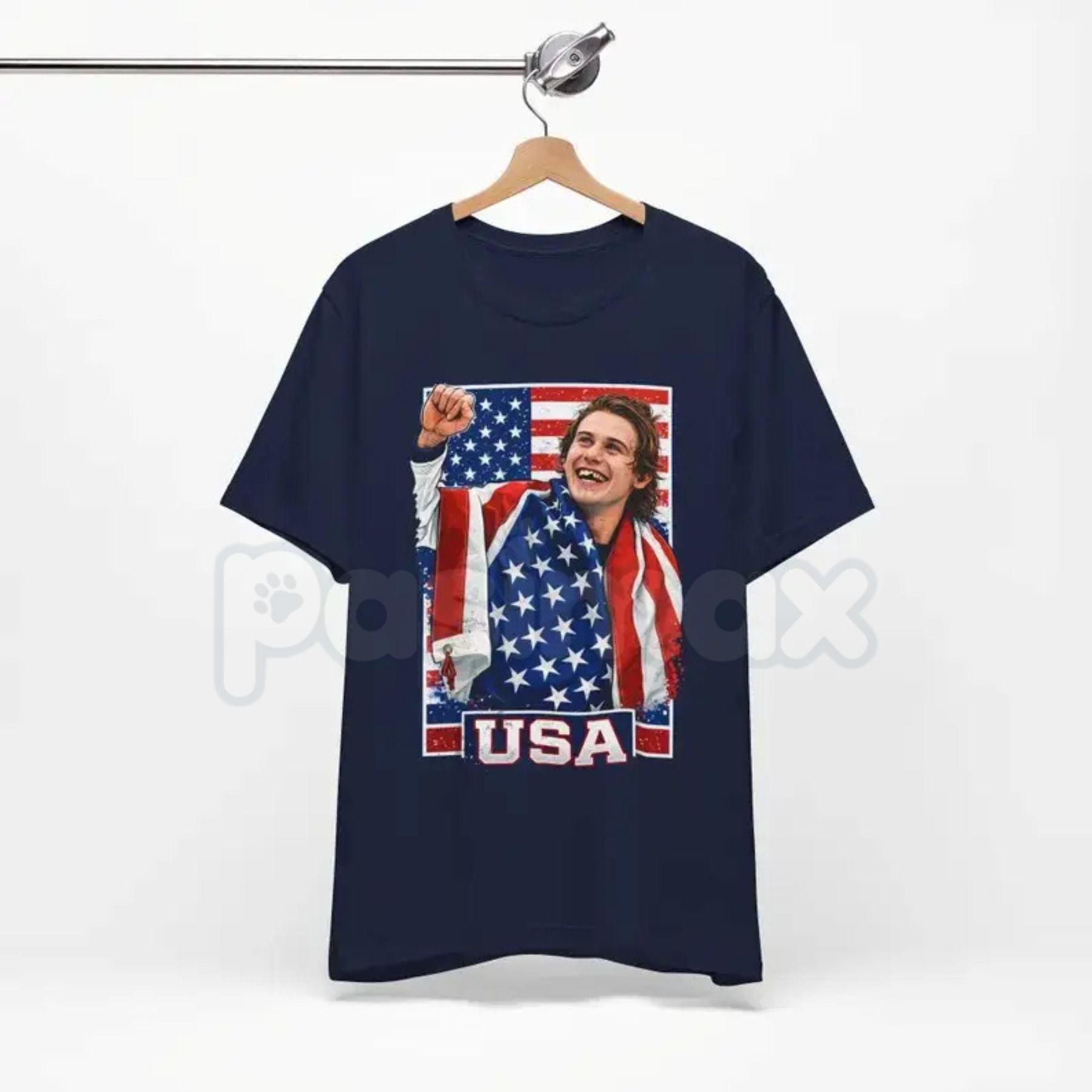 Pasimax Jack Hughes Team USA Hockey Fan T-Shirt - Olympic USA Graphic Tee, Premium Heavyweight 100% Cotton Hockey Top, Americ