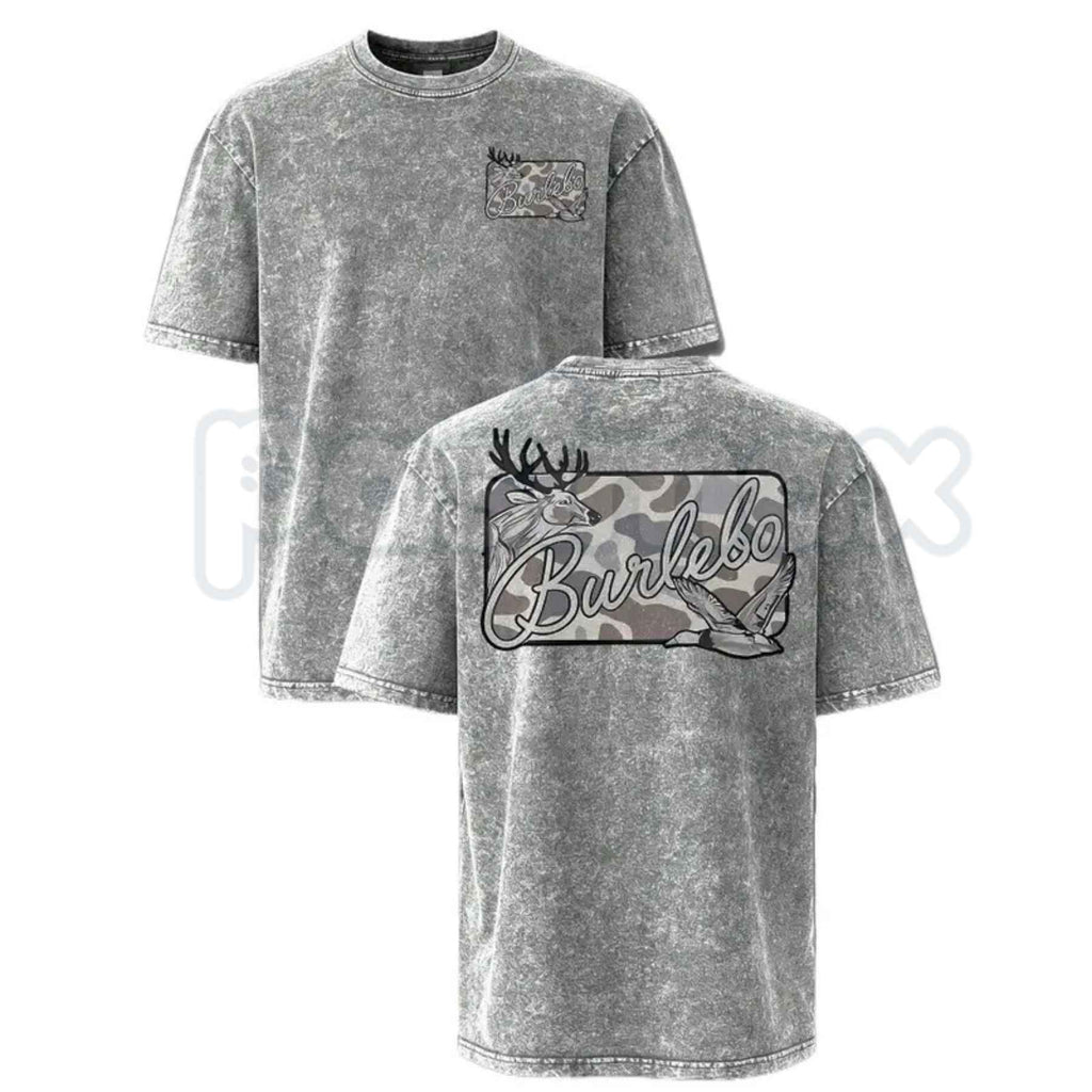 Deer & Mallard Duck Camo T-Shirt – Retro Wildlife Hunting Graphic Tee, Vintage Washed Lightweight Cotton Outdoor Unisex Top