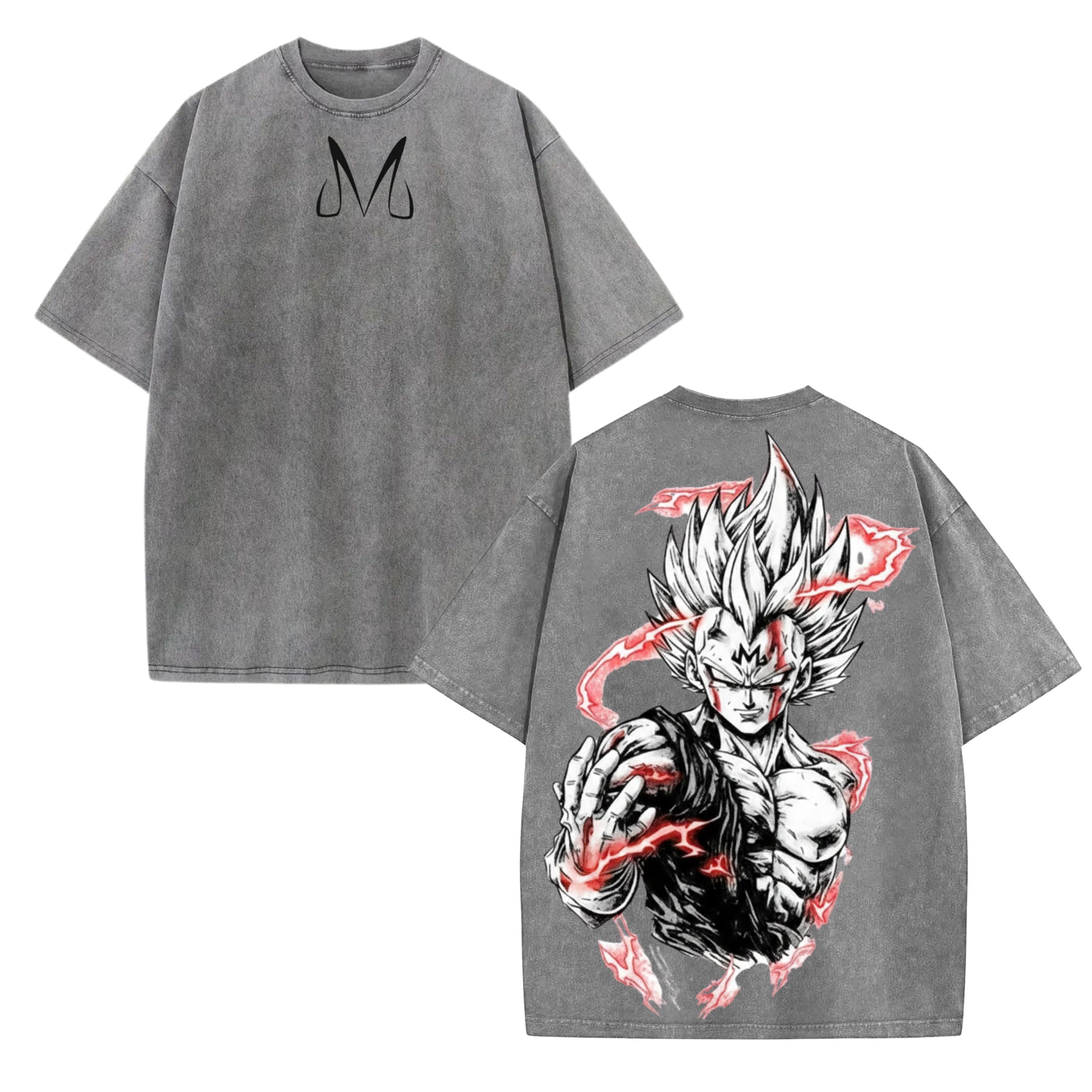 Pasimax Warrior Power Vintage Washed T-Shirt – DBZ Inspired Anime Graphic Tee, Saiyan Streetwear — detail close-up