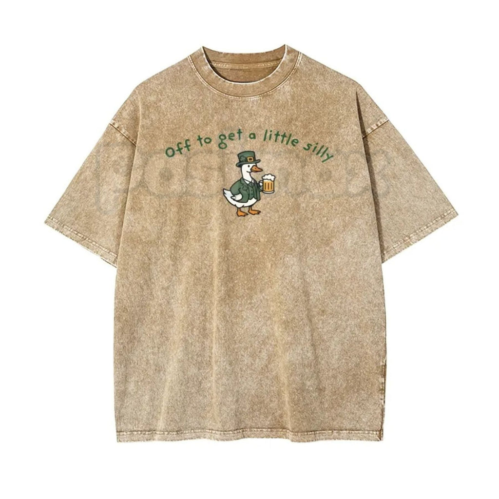 Pasimax Off To Get A Little Silly Vintage Washed T-Shirt – St. Patrick’s Day Shamrock Graphic Tee — detail close-up