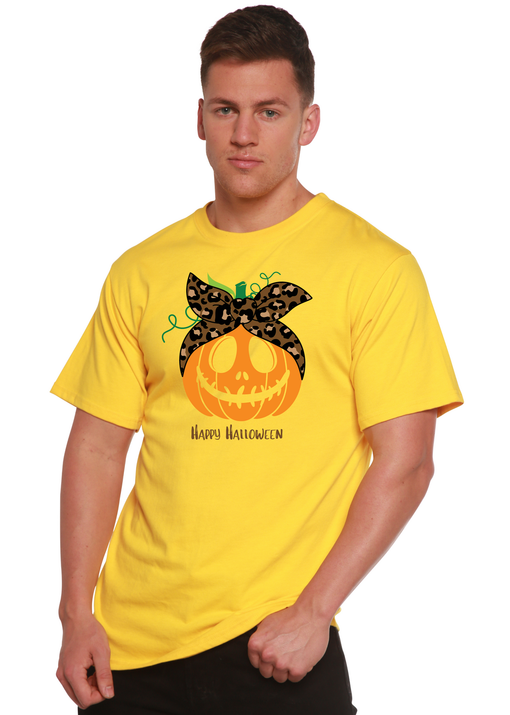 Spun Bamboo Happy Halloween Men's Bamboo Viscose/Organic Cotton Short Sleeve Graphic T-Shirt — side view