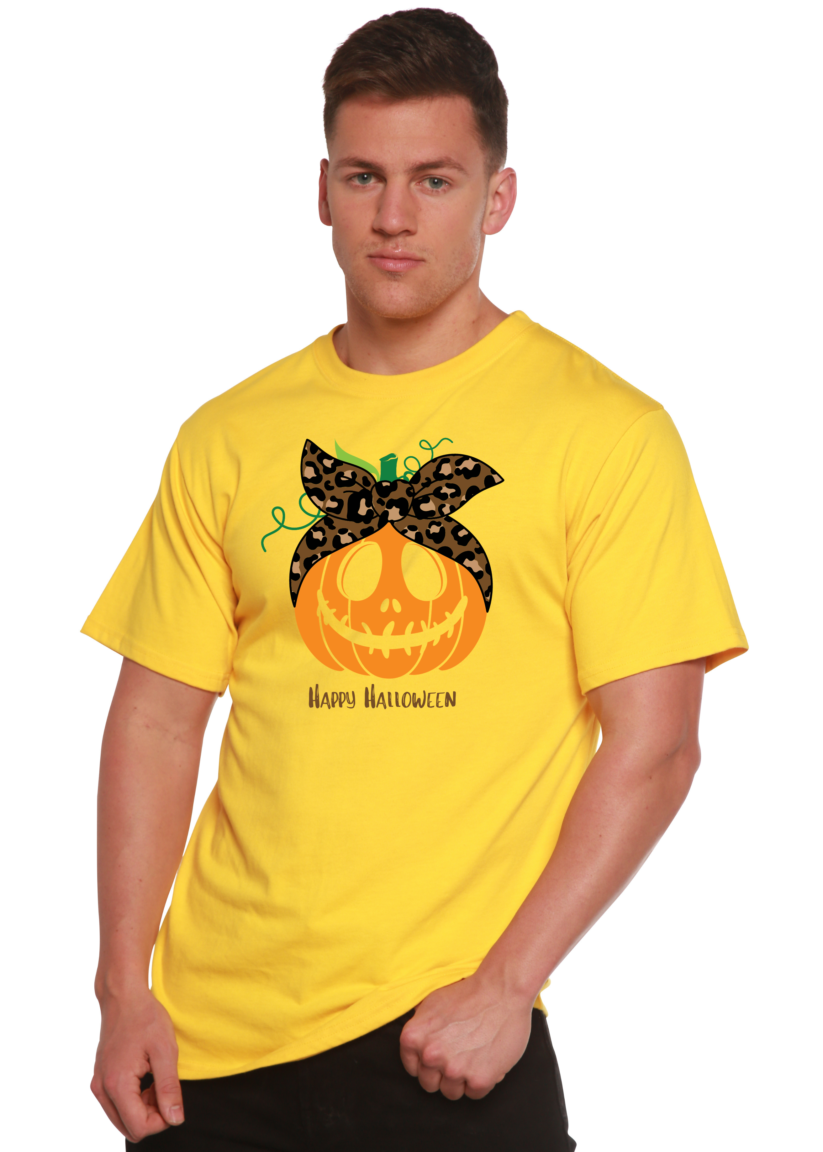 Spun Bamboo Happy Halloween Men's Bamboo Viscose/Organic Cotton Short Sleeve Graphic T-Shirt — side view