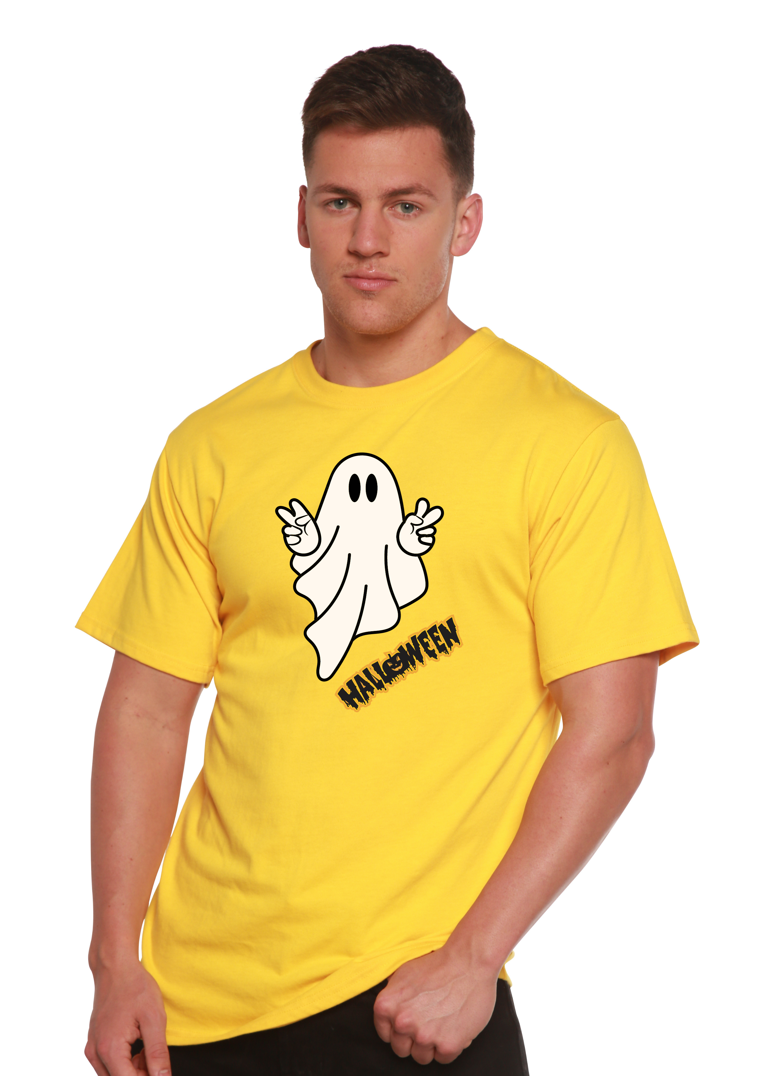 Spun Bamboo Halloween Ghost Unisex Bamboo Viscose/Organic Cotton Short Sleeve Graphic T-Shirt — alternative angle
