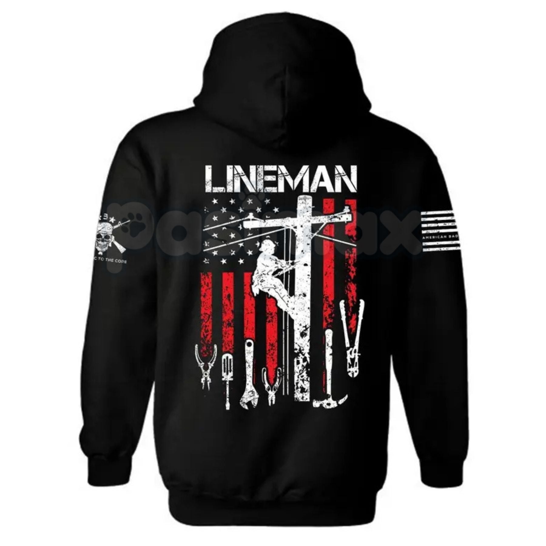 Pasimax Patriotic American Flag Lineman Hoodie – USA Flag Work Pullover, Electric Lineworker Trade Apparel, Unisex — detail c