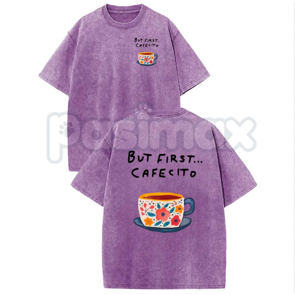 But First Cafecito Thanksgiving T-Shirt – Retro Funny Holiday Coffee Graphic Tee, Vintage Washed Lightweight Cotton Autumn Unisex Top