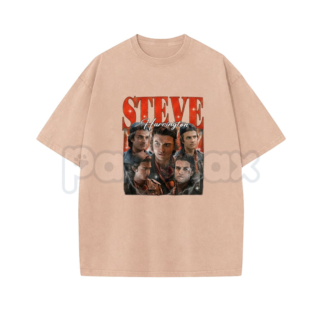 Pasimax Steve Harrington Unisex Washed T-Shirt – Vintage Hawkins "Babysitter" Graphic Tee, Retro Oversized Streetwear — detai