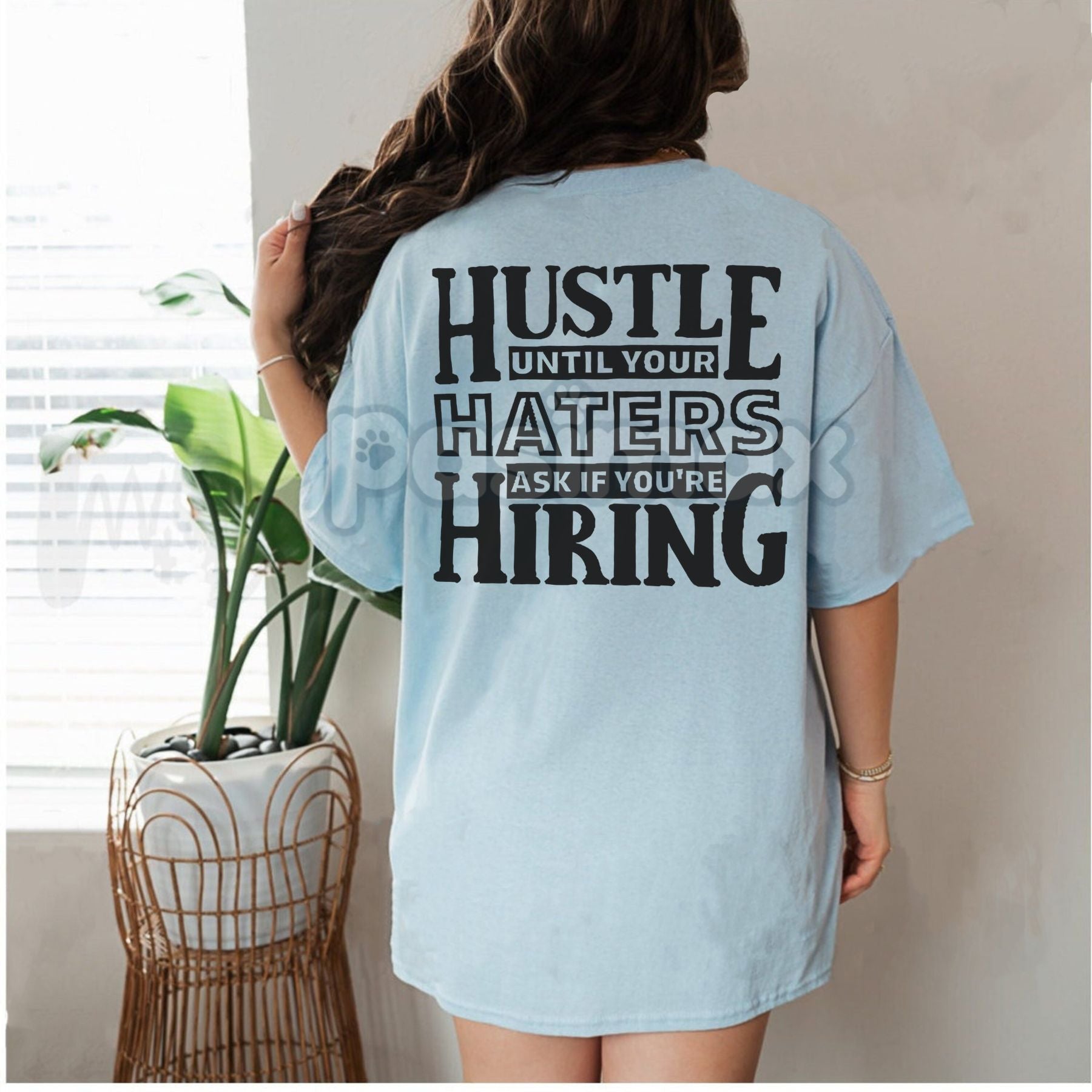 Pasimax "HUSTLE UNTIL YOUR HATERS" Casual Black Print T-shirt — detail close-up