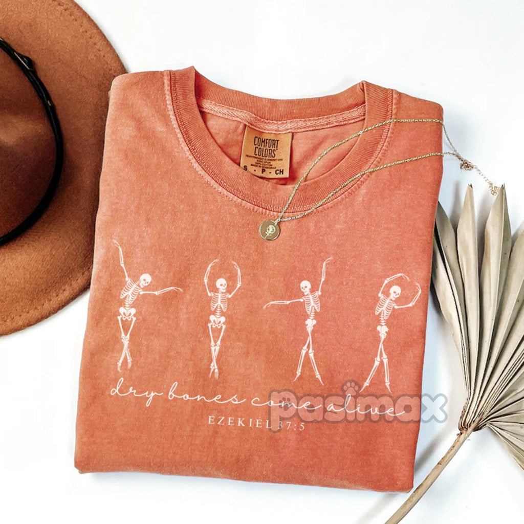 Pasimax 'Dry Bones Come Alive' Christian Halloween Shirt — detail close-up